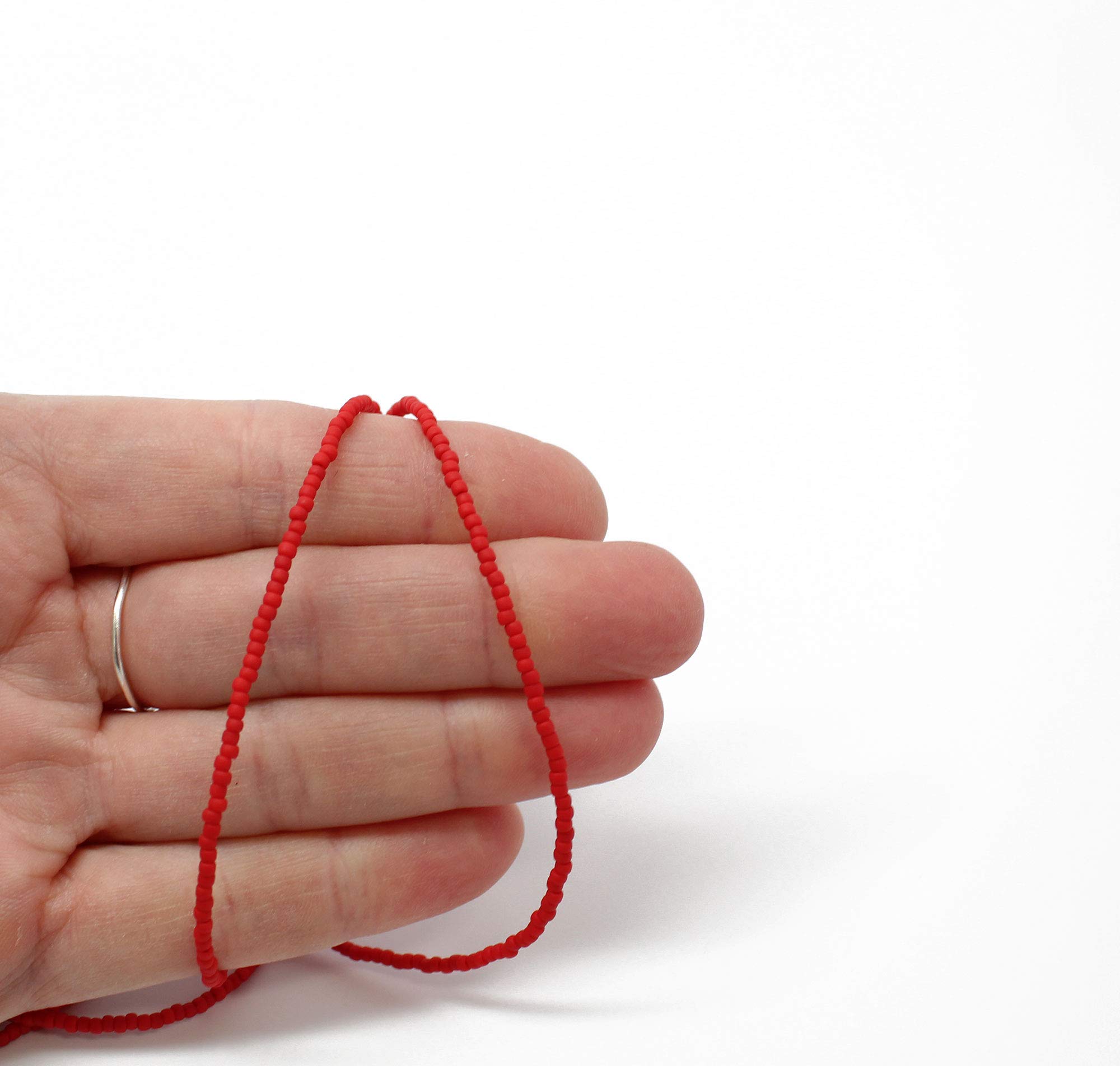 Matte Red Seed Bead Necklace - 1.5mm Thin Single Strand Beaded Necklace for Women (Opaque Cherry Red) | Elegant Boho Jewelry for Parties, Weddings & Everyday Wear