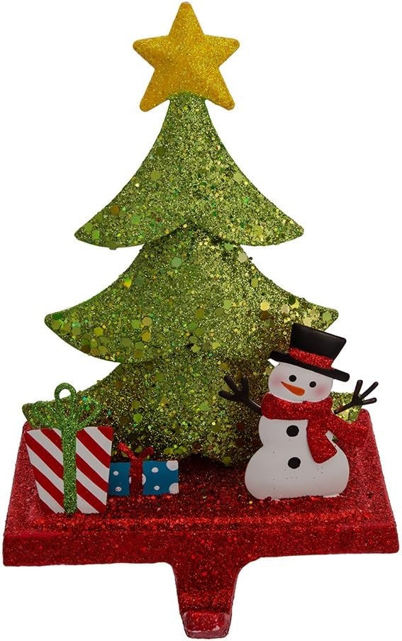 6.5 Inch Christmas Tree Glitter Base Stocking Hanger - Holiday Decor for Fireplace Mantel, Staircase, and Festive Home Decorations