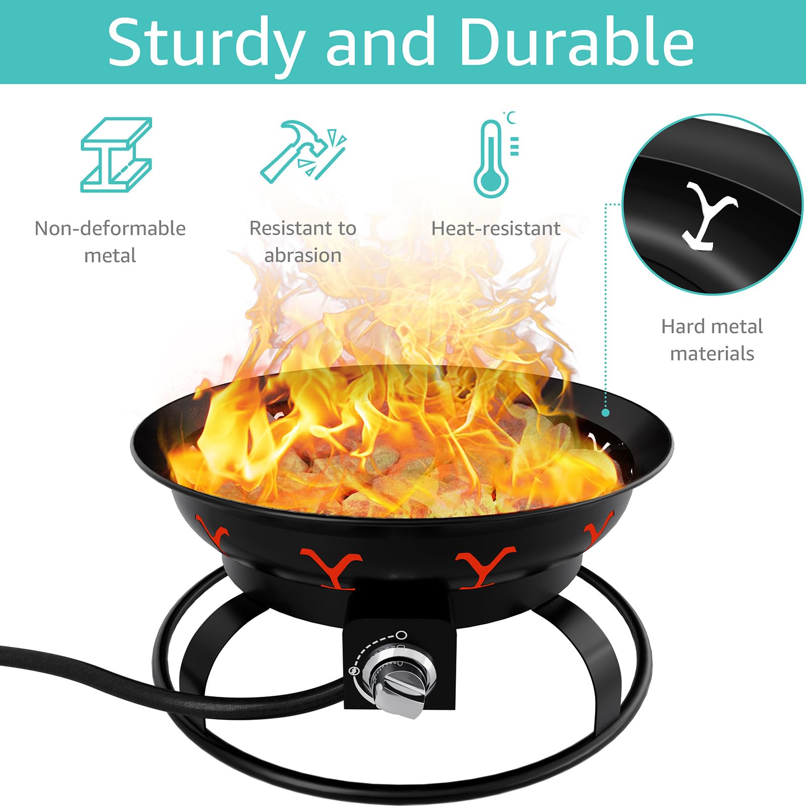 Portable Propane Fire Pit for Camping & Backyard - Outdoor Gas Fire Bowl with Lid, Round Patio Heater for Deck, Garden, Picnic, RV Travel - Perfect for Cozy Nights & Outdoor Gatherings