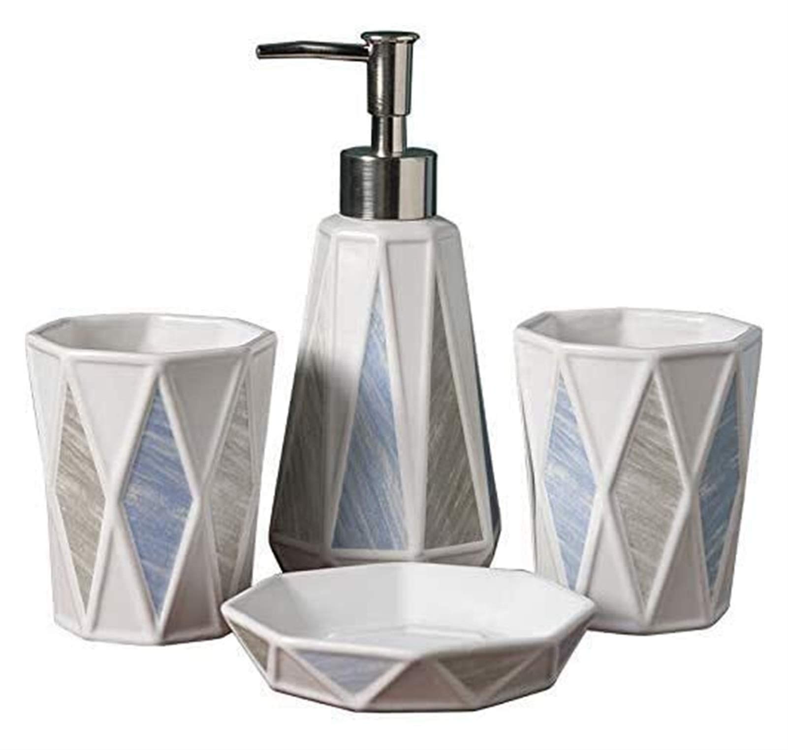 MUWIZ Ceramic Soap Dispenser Set - 4-Piece Bathroom Accessories with Hand Sanitizer Dispenser, Pump Bottle, Soap Box & Cup - European Design, Moisture-Proof & Durable for Home, Office or Restaurant Use
