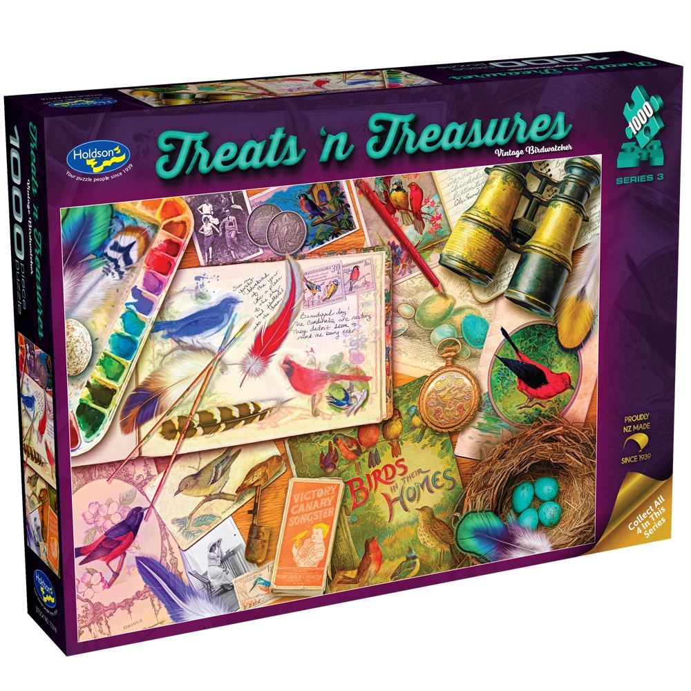 Holdson Treats n Treasure 1000-Piece Jigsaw Puzzle - Vintage Birdwatcher Scene | Challenging Adult Puzzle for Relaxation & Family Game Night