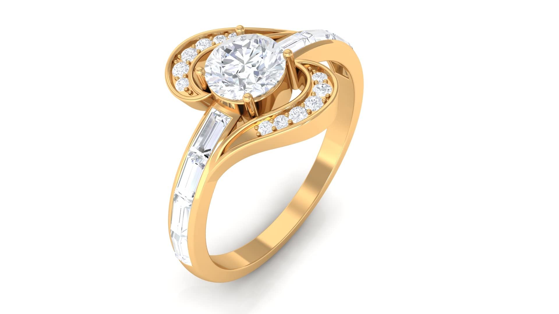 Moissanite Solitaire Engagement Ring for Women - 14K Solid Gold Bypass Design, Contemporary & Elegant Wedding Jewelry - Perfect for Proposals, Anniversaries, and Special Occasions