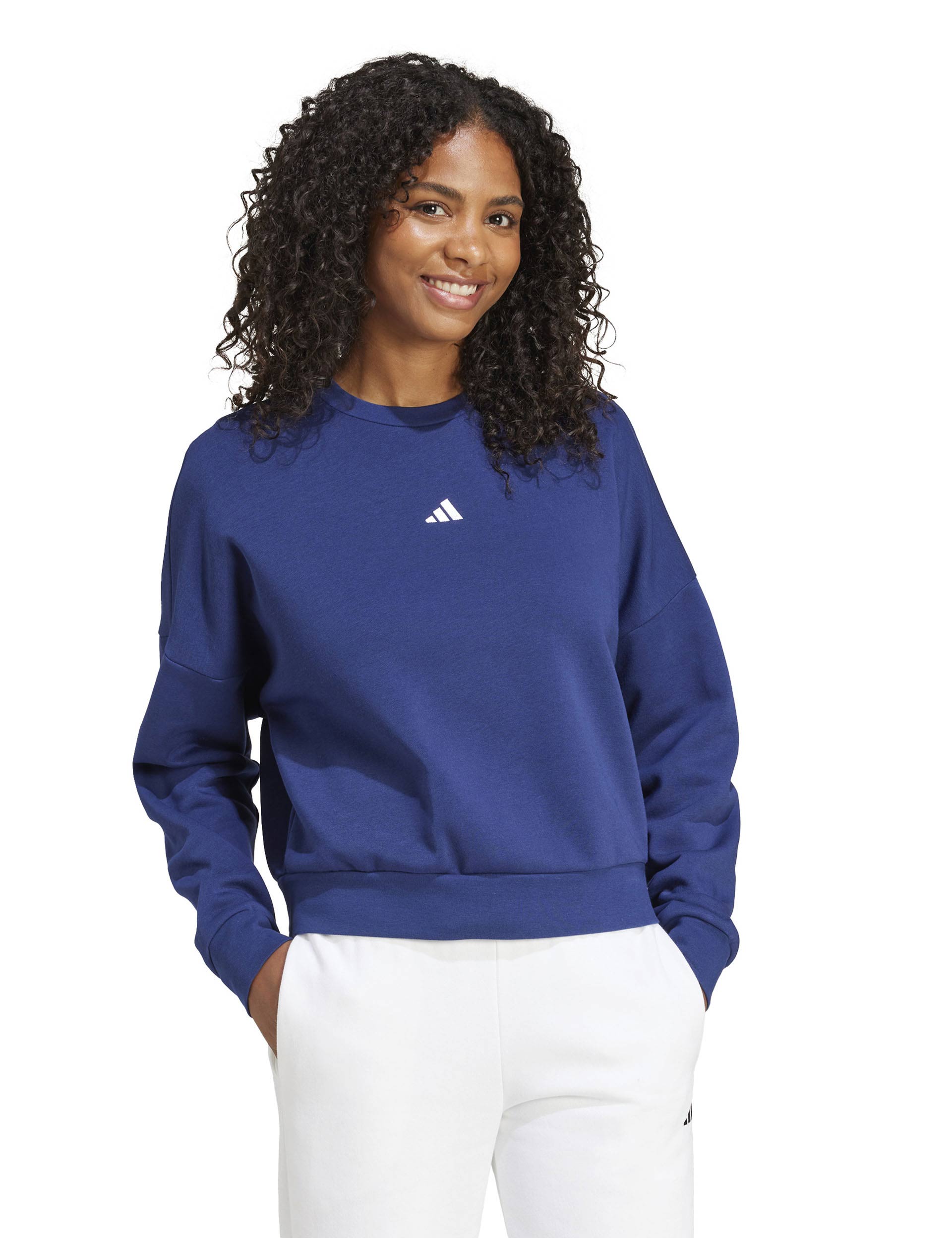 Essentials Small Logo Feelcozy Sweatshirt - Dark Blue & White | Comfortable Casual Pullover for Men & Women | Perfect for Lounge Wear, Gym, and Everyday Outfits