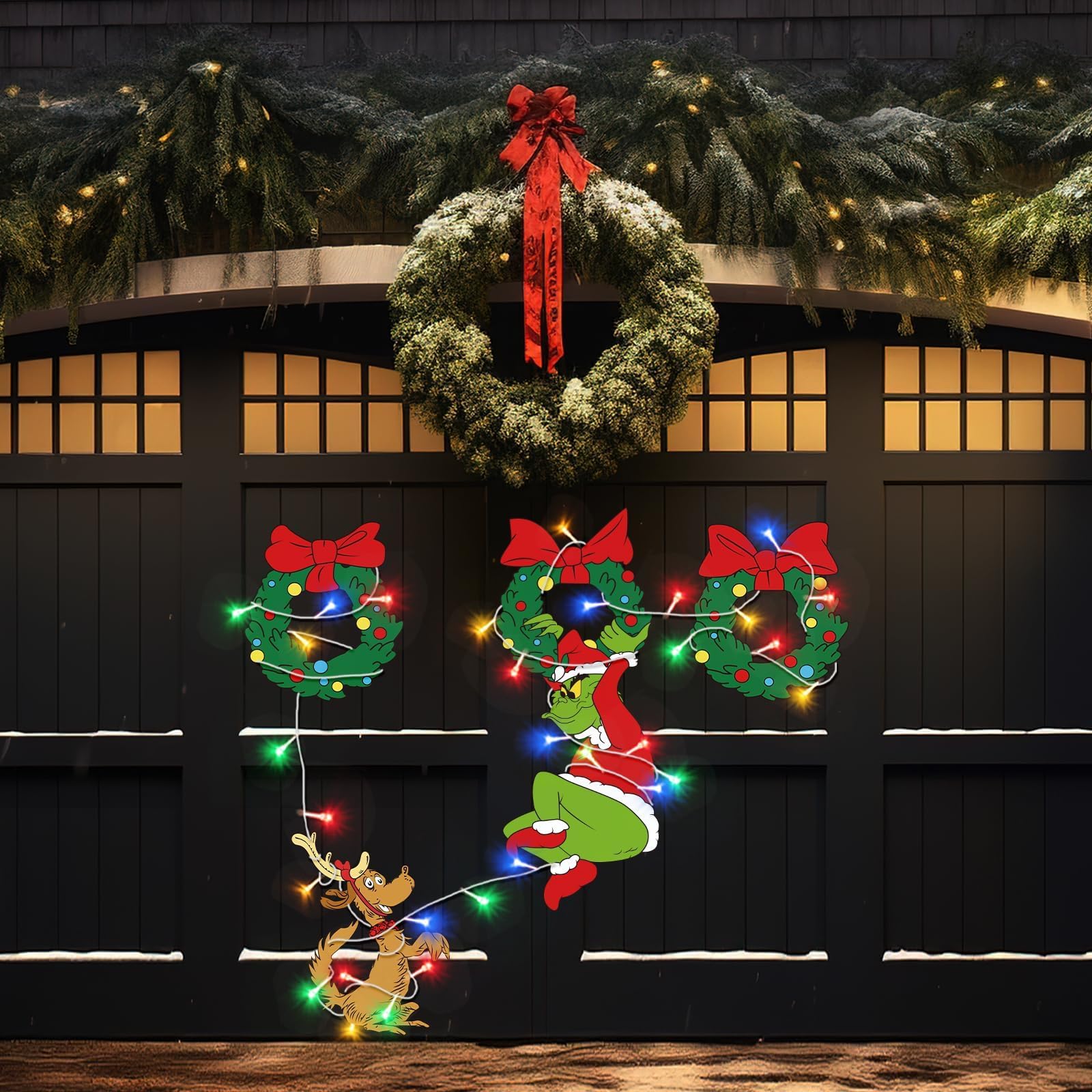 4pcs Christmas Fence Peeker Wreath Yard Signs with LED Lights - Outdoor Holiday Decor for Garden, Lawn & Fringe | Perfect for Christmas Party, Front Yard & Seasonal Home Decoration