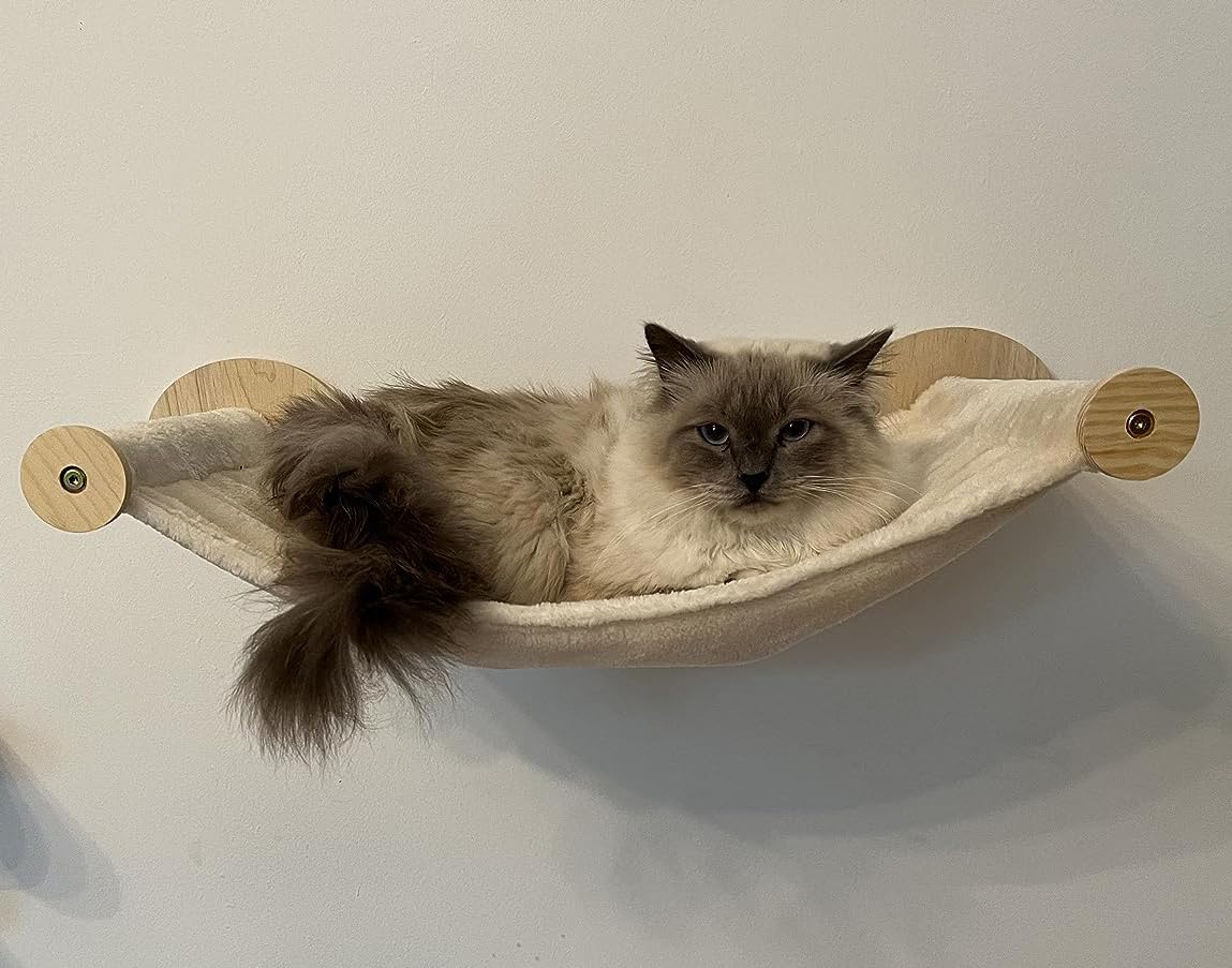 MIAOGE® Cat Wall Hammock - Wall Mounted Cat Climbing Shelves & Perches with Soft Flannel Bed - Cozy Cat Furniture for Indoor Cats - Perfect for Small Spaces & Cat Play Areas (Beige)