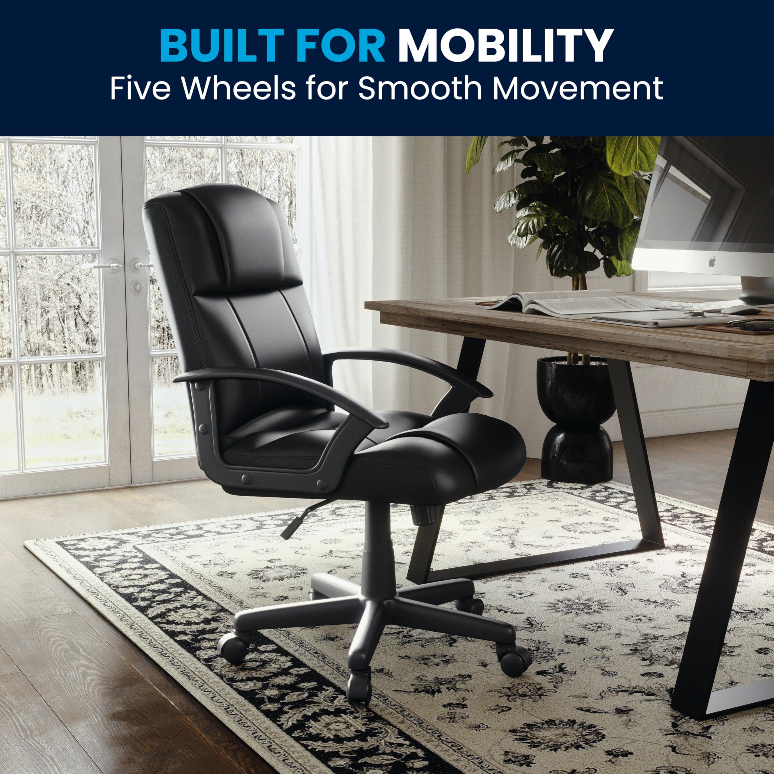 Flash Furniture Coffman Ergonomic Mid-Back Office & Gaming Chair - Black LeatherSoft with Padded Seat & Arms - Perfect for Home Office, Gaming Setup & Workspace Comfort