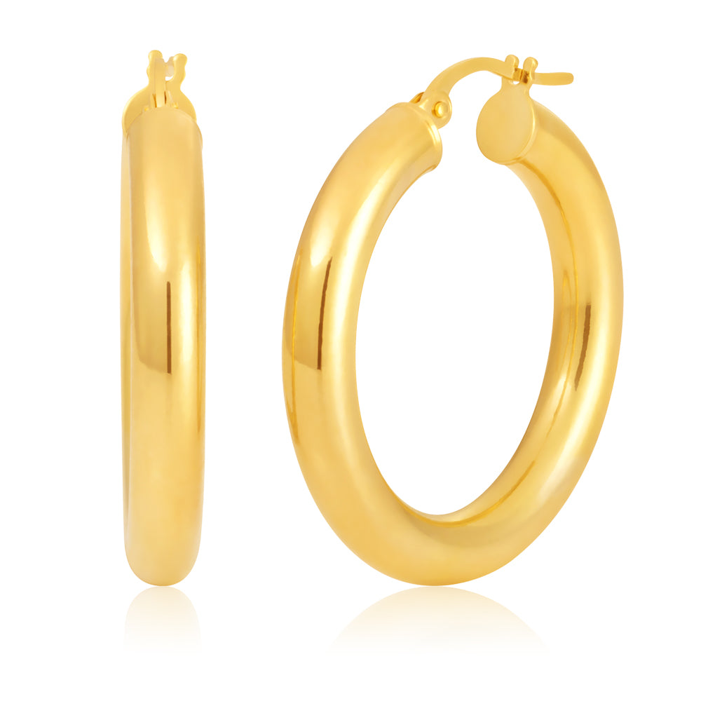9ct Yellow Gold 20mm Plain Hoop Earrings for Women - Classic Everyday Wear, Gift for Her, Wedding & Party Jewelry