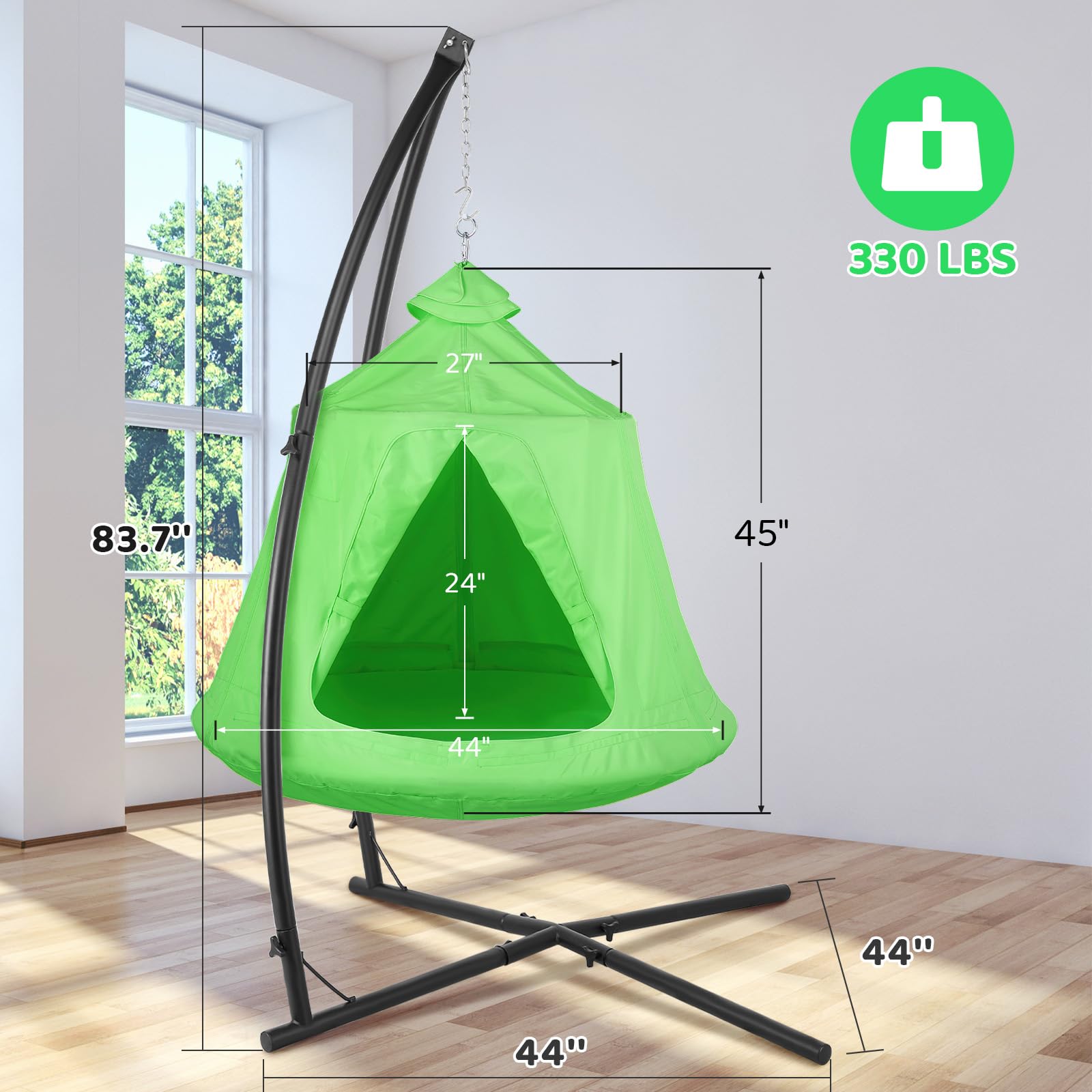 **Arlopu Hanging Hammock X-Stand with Tree Tent - Indoor & Outdoor Metal Swing Chair Stand for Play Tent, Egg Basket Patio Seat, Porch, Bedroom, Balcony - Adjustable Solid Support Stand (Green) - Perfect for Relaxing, Camping, and Backyard Lounging**
