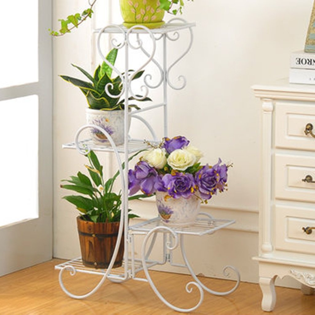 4-Tier Iron White Plant Flower Pot Stand - Indoor & Outdoor Display for Office, Bedroom, Patio - Perfect for Home Decor and Garden Organization