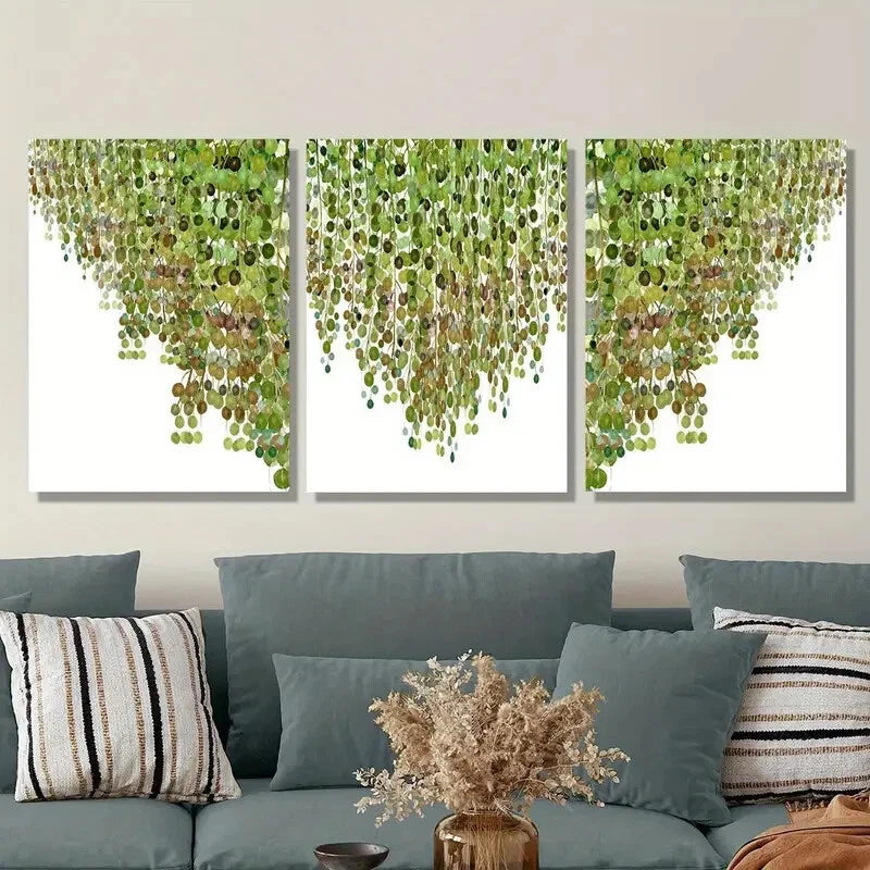 3-Piece Vine Green Leaf Botanical Metal Wall Art Prints - Ready to Hang Home Decor for Living Room, Bedroom & Office