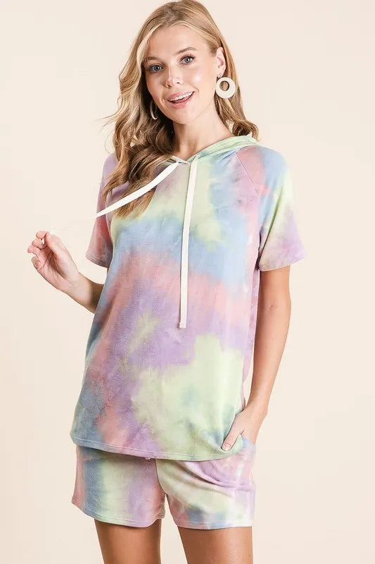 BiBi Tie Dye Terry Cotton Hoodie with Adjustable Drawstring - Cozy Pullover for Women | Perfect for Casual Wear, Yoga & Outdoor Activities