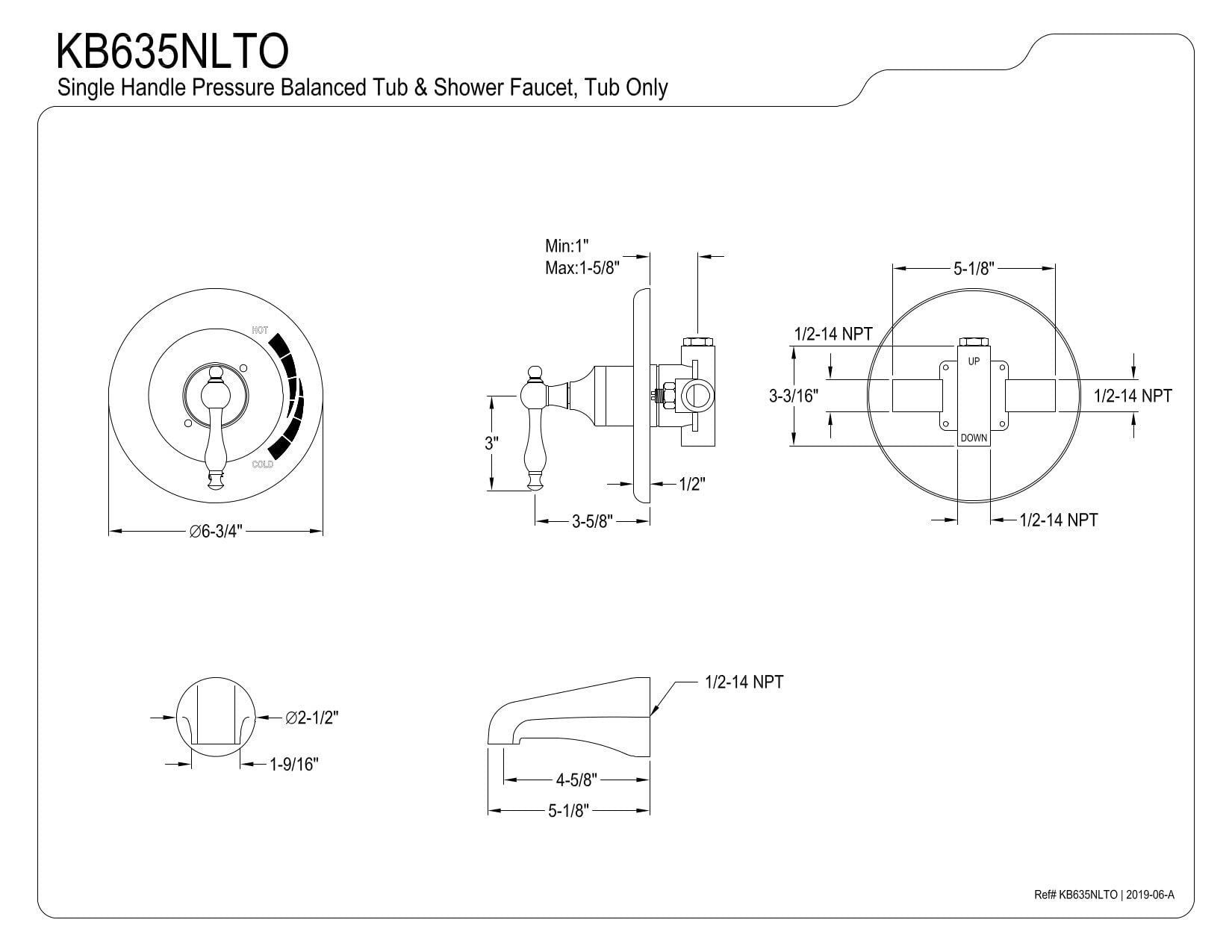 Kingston Brass KB635NLTO Oil Rubbed Bronze Tub and Shower Faucet - Bathroom Fixture for Modern & Traditional Homes, Perfect for Spa-Like Showers and Relaxing Baths