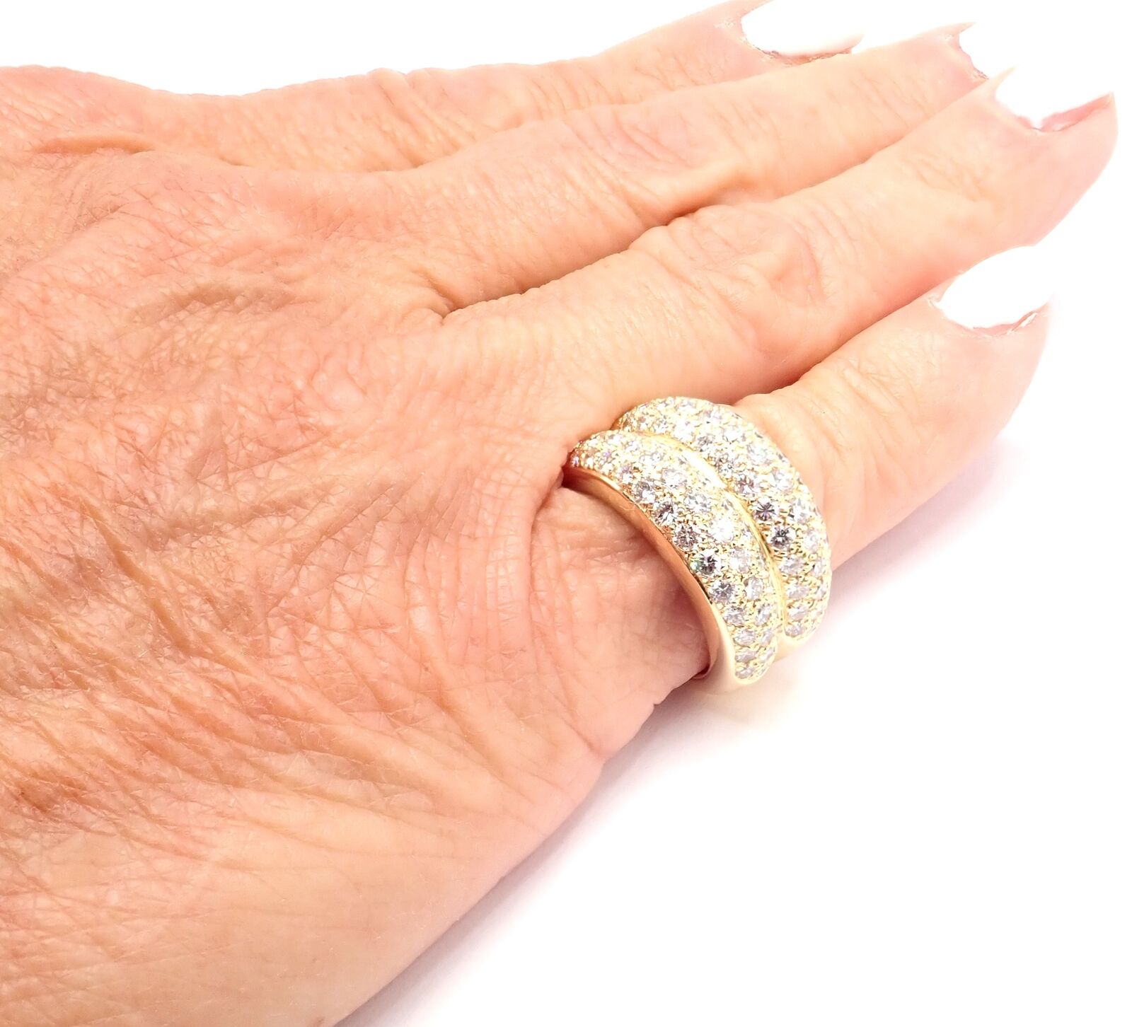 Authentic Cartier 18k Yellow Gold Double Pave Diamond Band Ring 1993 - Vintage Luxury Jewelry for Women, Perfect for Anniversaries, Engagements & Special Occasions