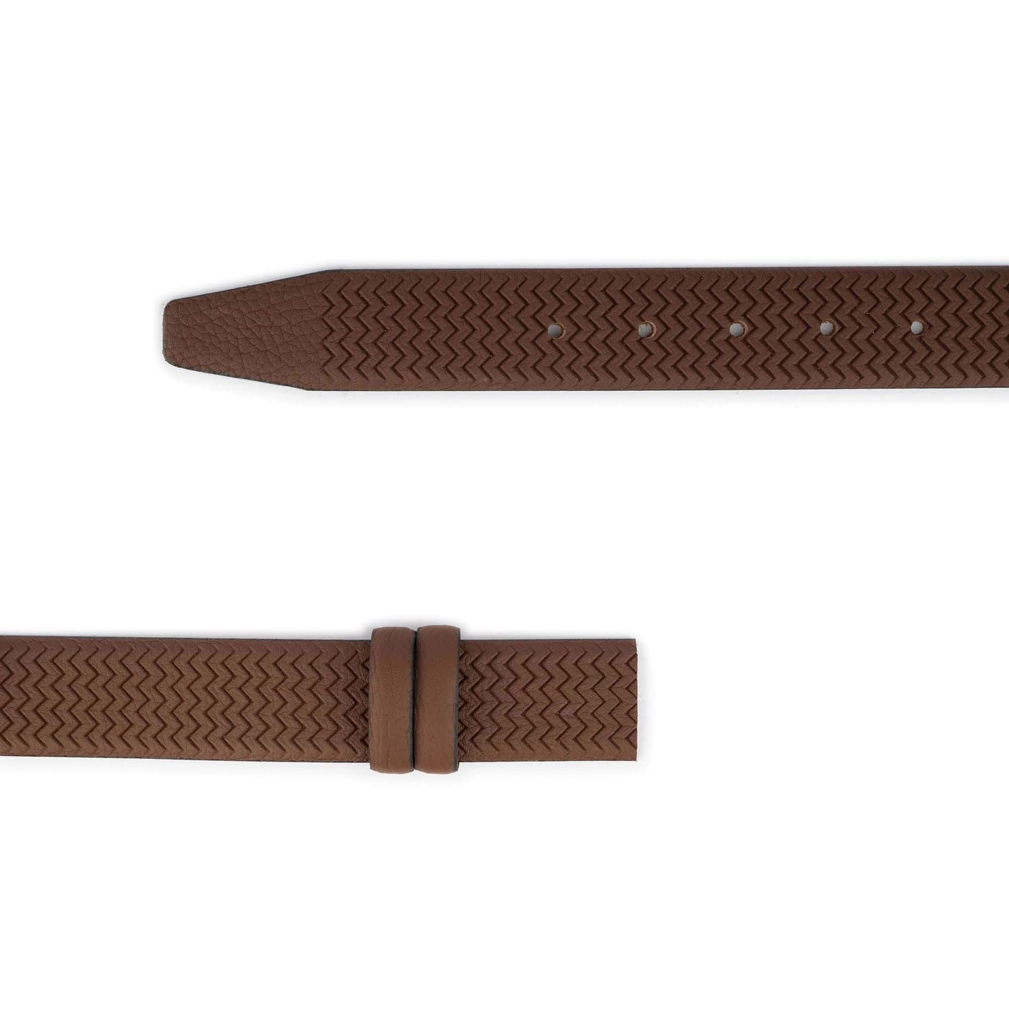 Men's Brown Leather Belt Strap with Zig Zag Texture - Compatible with Cartier Buckles | Classic Dress Belt for Business & Casual Wear