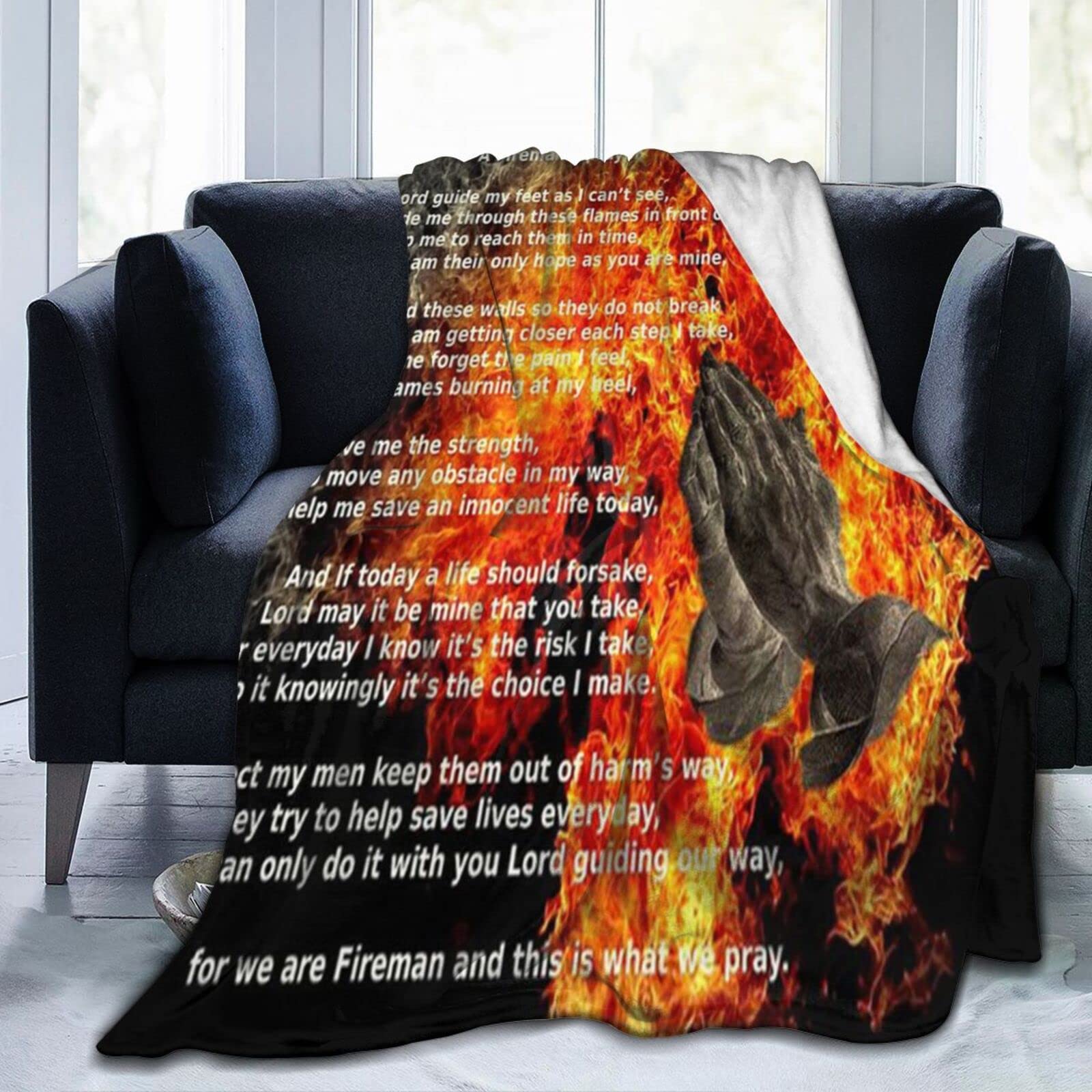 Fireman's Prayer Fleece Blanket for Adults & Kids - Ultra Soft Micro Fleece Throw Blanket 60x50 Inches - Perfect for Bed, Sofa, Living Room & Camping