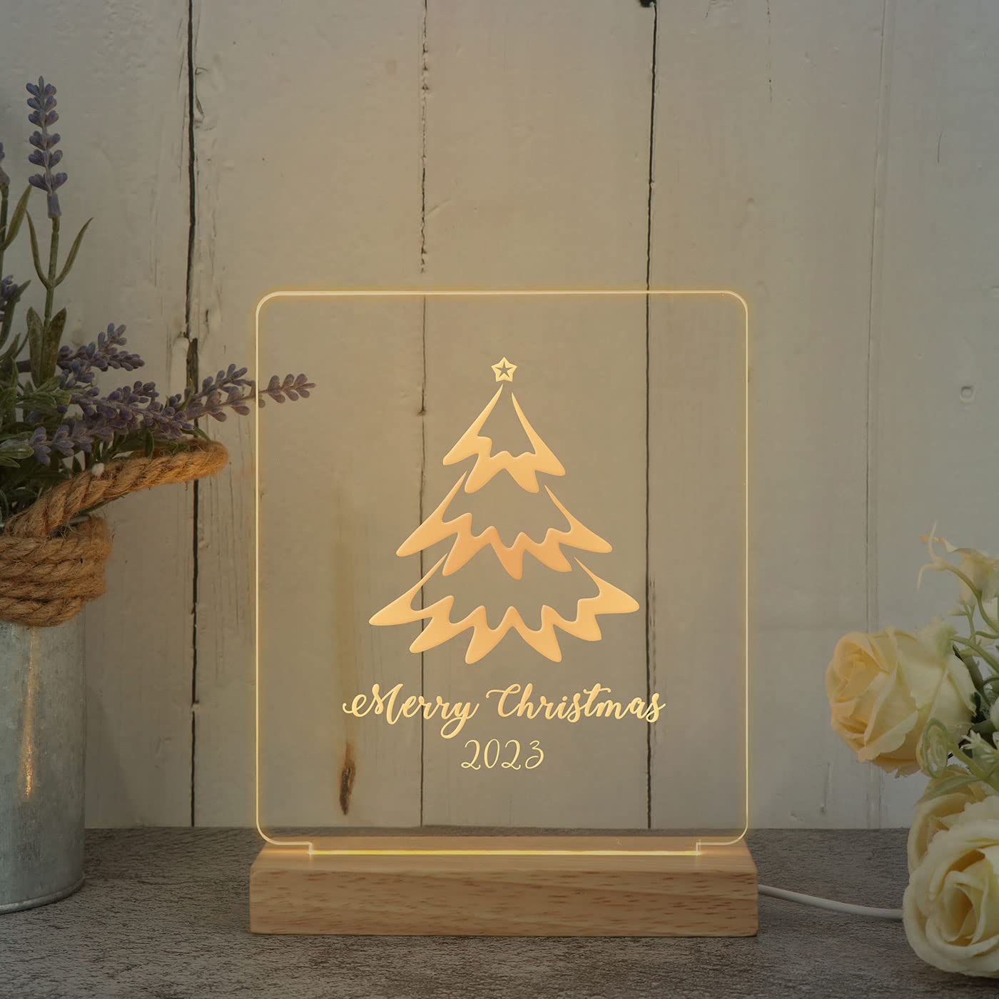Personalized Wooden LED Night Light for Kids - Custom Name Nursery Lamp with USB Cable & Switch - Warm White Child's Bedroom Decor (Style 22) | Perfect for Bedtime, Nursery Room & Kids' Nighttime Comfort