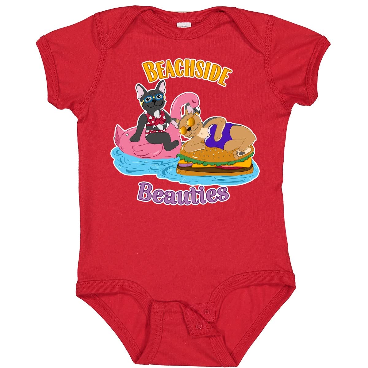 Cute French Bulldogs on Pool Floaties Baby Bodysuit - Adorable Beach & Summer Outfit for Infants & Toddlers