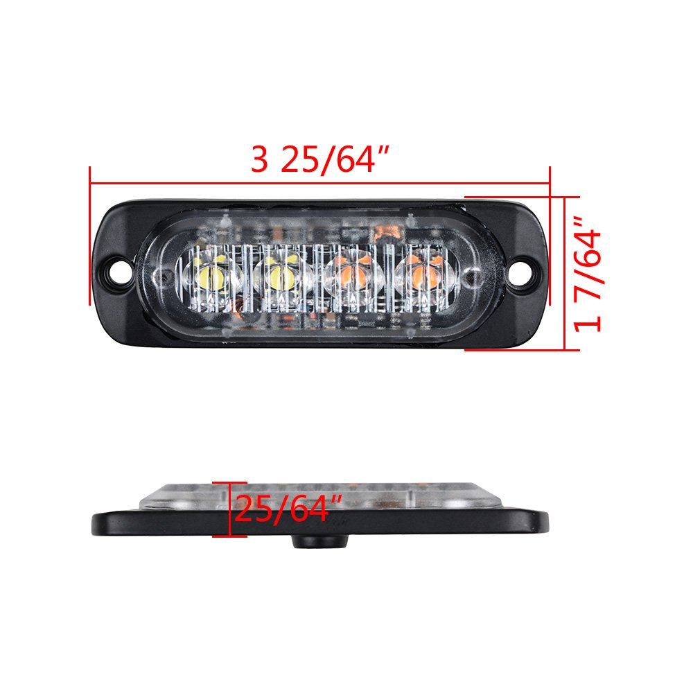 100pcs Amber/White Ultra Slim 12W 4-LED Warning Emergency Strobe Lights for Vehicles - Car, Truck, Jeep, 4x4, ATV, UTV, SUV, Van - Construction Zone Safety & Roadside Emergency Flashing Beacons