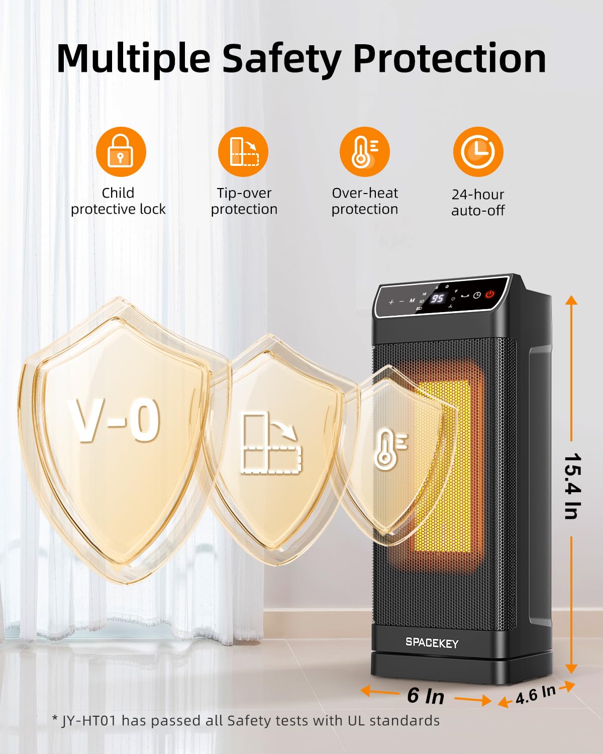1500W PTC Ceramic Space Heater with Thermostat & Remote - Fast Heating, 70° Oscillation, 12H Timer & Overheat Protection - Perfect for Office, Bedroom & Indoor Use (Black) | Stay Warm & Cozy in Winter