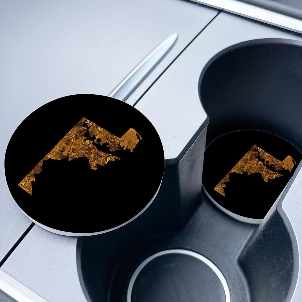 Modern Copper Maryland Joyride Home Décor - Set of 2 Ceramic Car Coasters (2.65-inch Circle) for Vehicle Accessories | Keep Cup Holders Clean & Stylish | Perfect for Coffee, Drinks & Road Trips