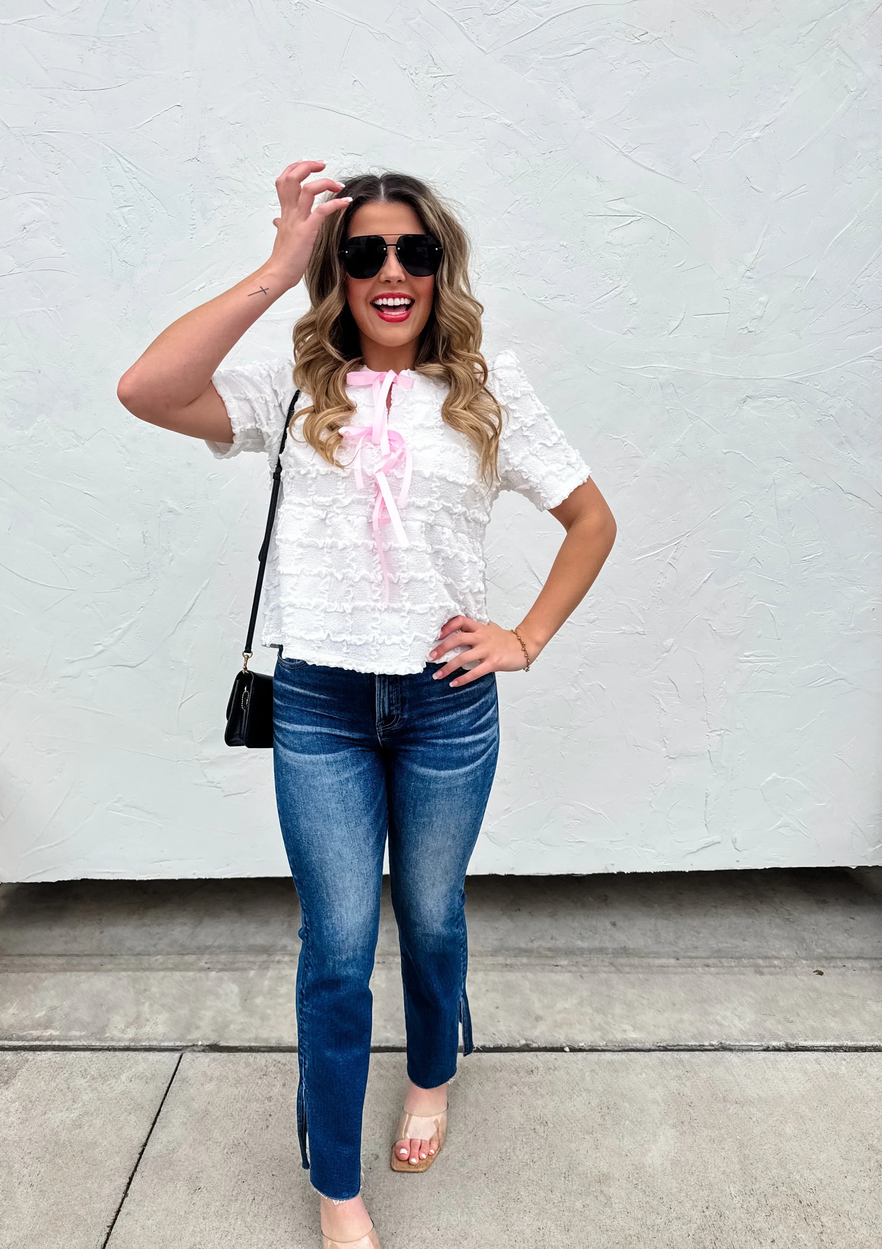 Gracie Bow Front Top - Women's Elegant Blouse in 3 Colors (White, Black, Navy) | Perfect for Office Wear, Date Night & Special Occasions