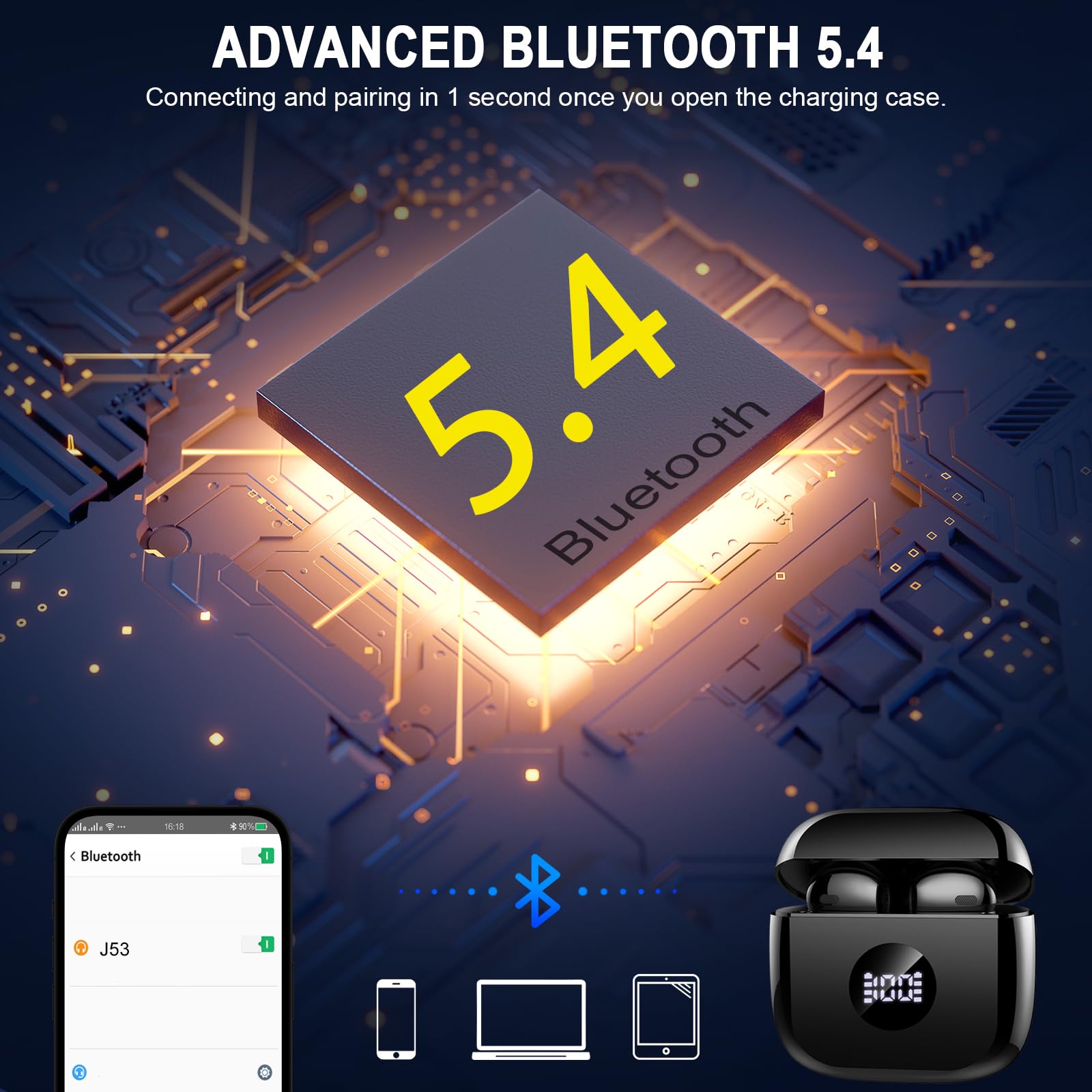 Wireless Earbuds Bluetooth 5.4 with ENC Noise Cancellation Mic - 40H Playtime HiFi Stereo Deep Bass Earphones | IP7 Waterproof USB-C Fast Charge | Perfect for Gym, Running, Travel & Work Calls