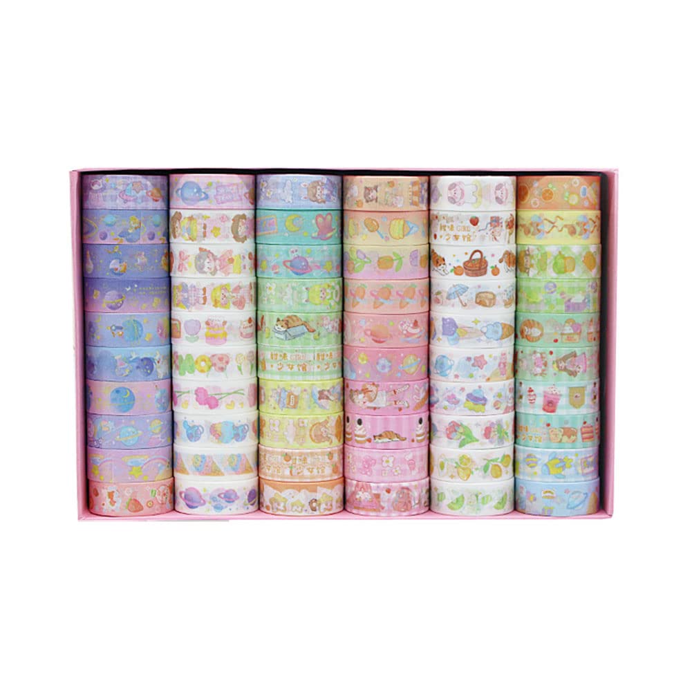 MAFELOE 60 Rolls Washi Tape Set - 2 Meters Long Decorative Adhesive Tape for Scrapbooking, Journaling, Bullet Journals, DIY Crafts & Home Decor - Cute Pink Box Design