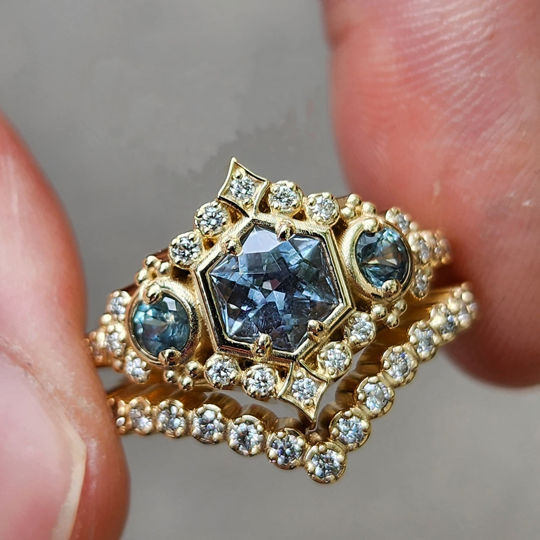 Victorian Style Engagement Ring with Sapphire & Diamond Side Stones - Customizable Setting for Unique Bridal Jewelry | Perfect for Proposals, Weddings & Anniversary Gifts