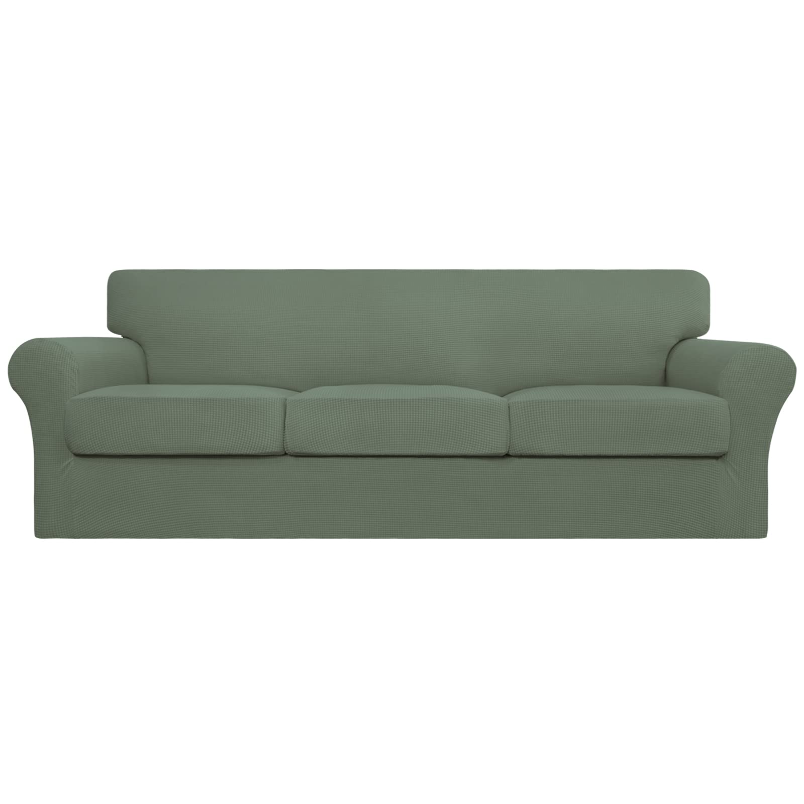 4-Piece Stretch Couch Cover for Oversized Sofas - Washable Elastic Slipcover Fits 3-Cushion Couches | Pet & Kid-Friendly Furniture Protector (Grey-Green) - Perfect for Homes with Dogs, Cats or Children