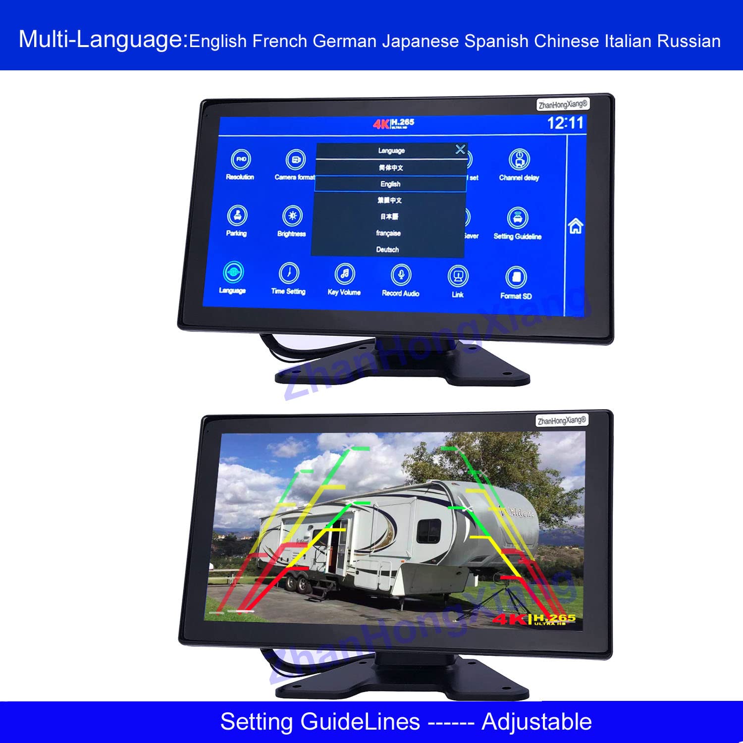 4K AHD 1080P Vehicle Reversing Camera DVR Monitor Kit - 4 Channel Front/Side/Rear View Parking Backup System with 10.1