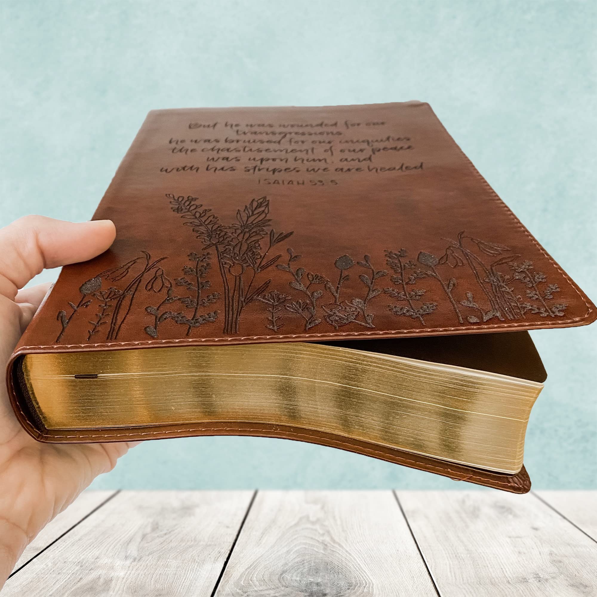 Hand Lettered & Laser Engraved ESV Wide Margin Red Letter Bible - Personalized Christian Gift with Custom Name Engraving | Perfect for Baptisms, Weddings & Bible Study