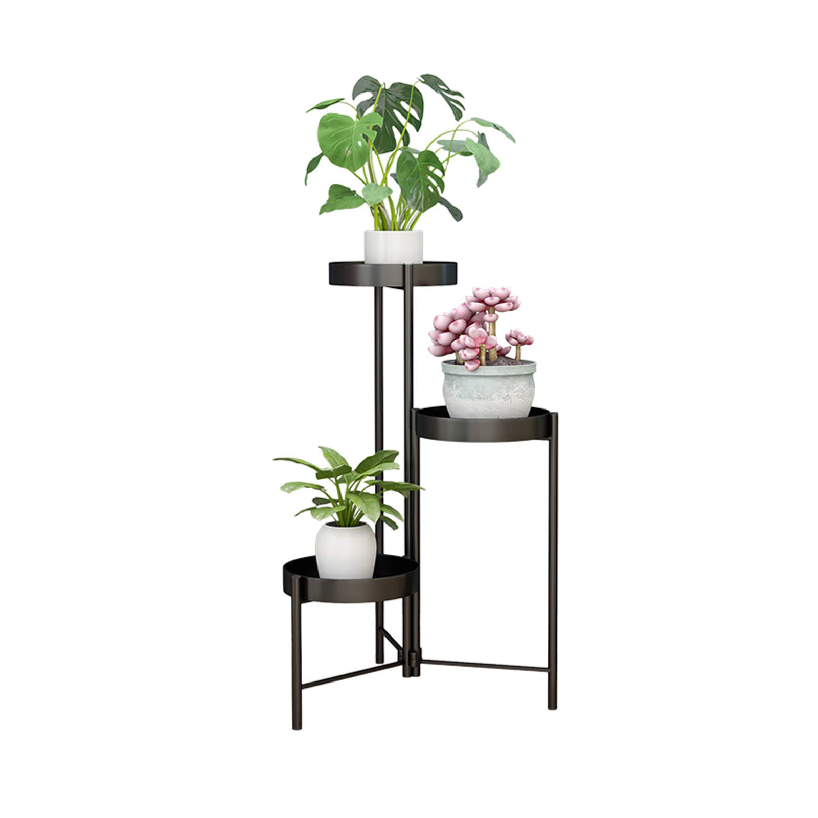HEcSHENG 3-Tier Black Metal Plant Stand - Indoor & Outdoor Decorative Planter Holder for Flowers, Pots & Plants | Perfect for Patio, Garden, Living Room, Balcony & Bedroom Decor | Space-Saving Vertical Display Shelf for Small Spaces & Home Organization