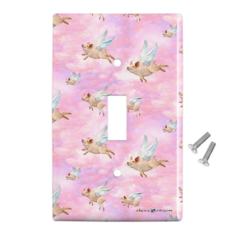 Pink Clouds with Wings Plastic Wall Decor Light Switch Plate Cover - If Pigs Could Fly Theme - Perfect for Kids' Rooms, Nurseries & Whimsical Home Decor