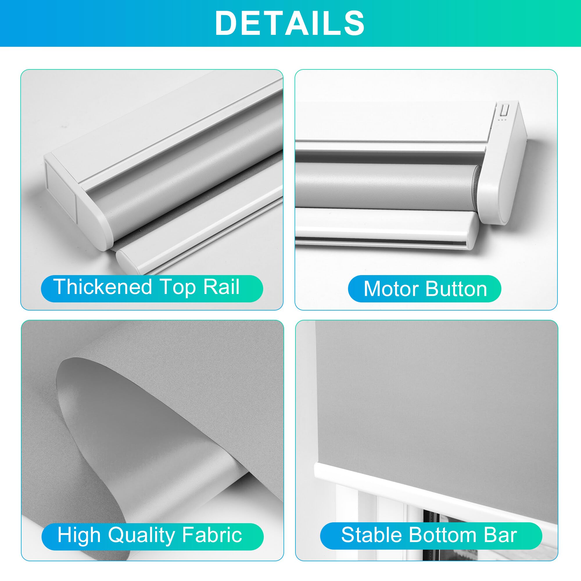 Allesin Motorized Roller Blinds with Remote Control - Smart Blackout Shades for Windows, Battery Powered Electric Window Blinds, Grey (31x72 inches) - Perfect for Bedrooms, Living Rooms & Home Automation