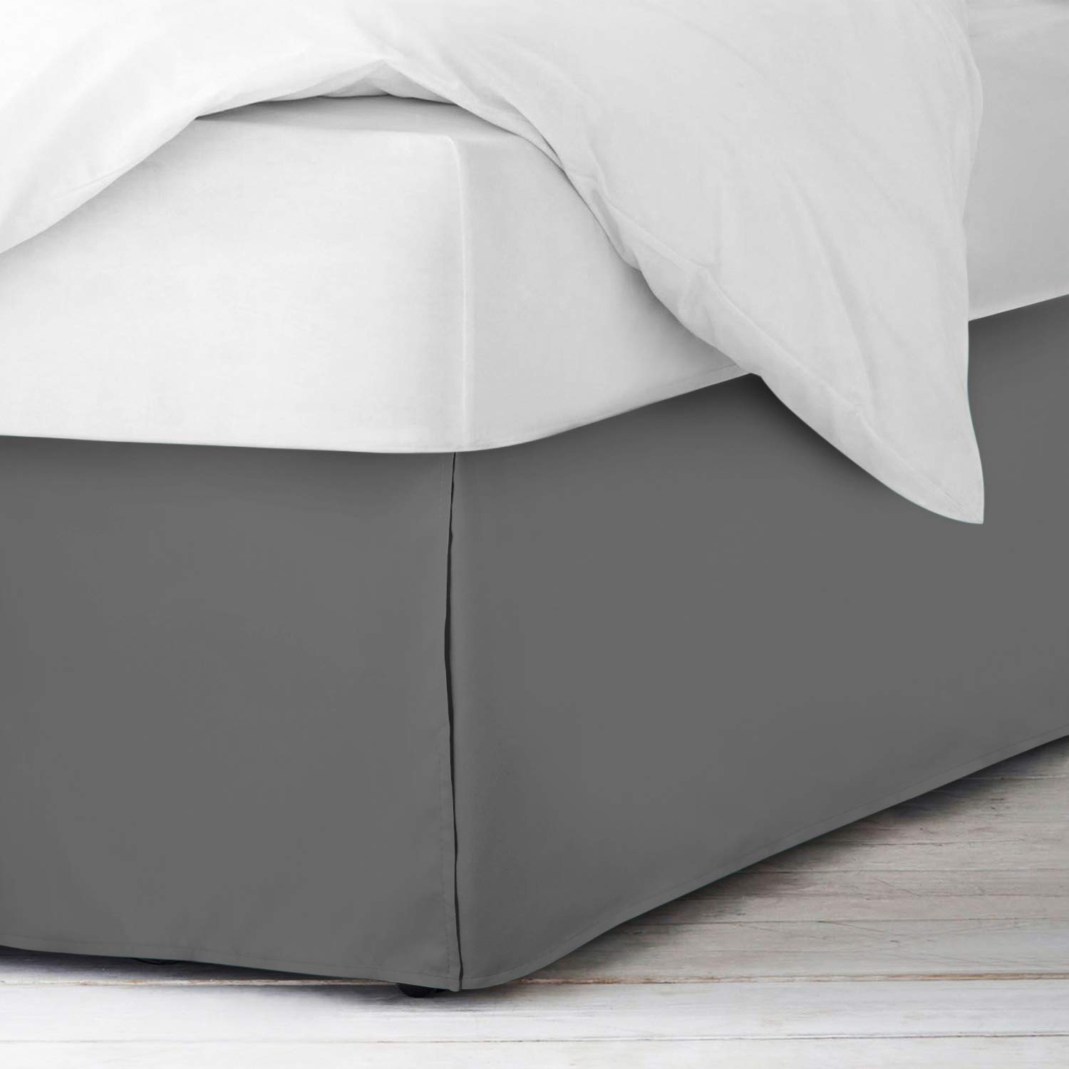600 Thread Count Pure Cotton Pleated Bed Skirt - King Size Split Corner Box Pleated Design with 18 Inch Drop - Dark Grey - Perfect for Luxury Bedrooms & Guest Room Decor