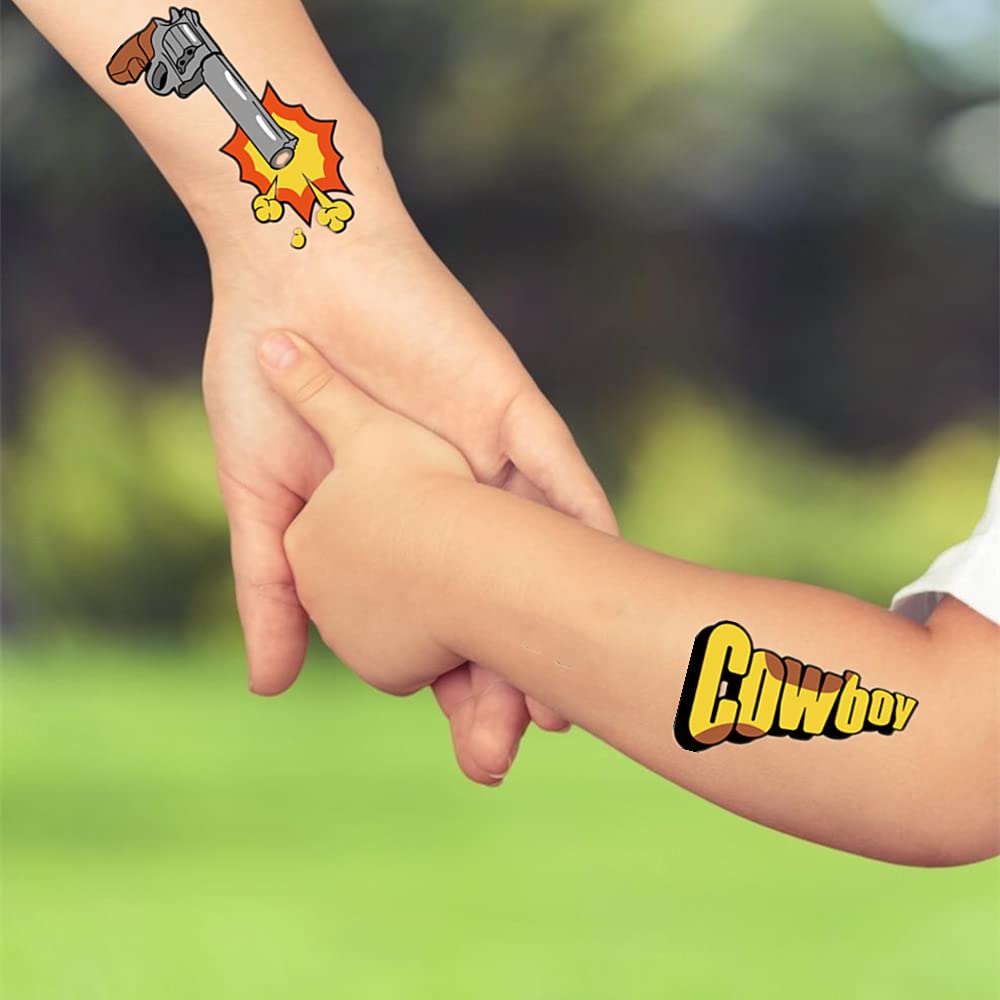 6 Pcs Western Cowboy Temporary Tattoos - Cartoon Cowboy Tattoo Stickers for Rodeo Party, Birthday, Cowboy Theme Party - Perfect for Western Costumes, Halloween, and Wild West Events