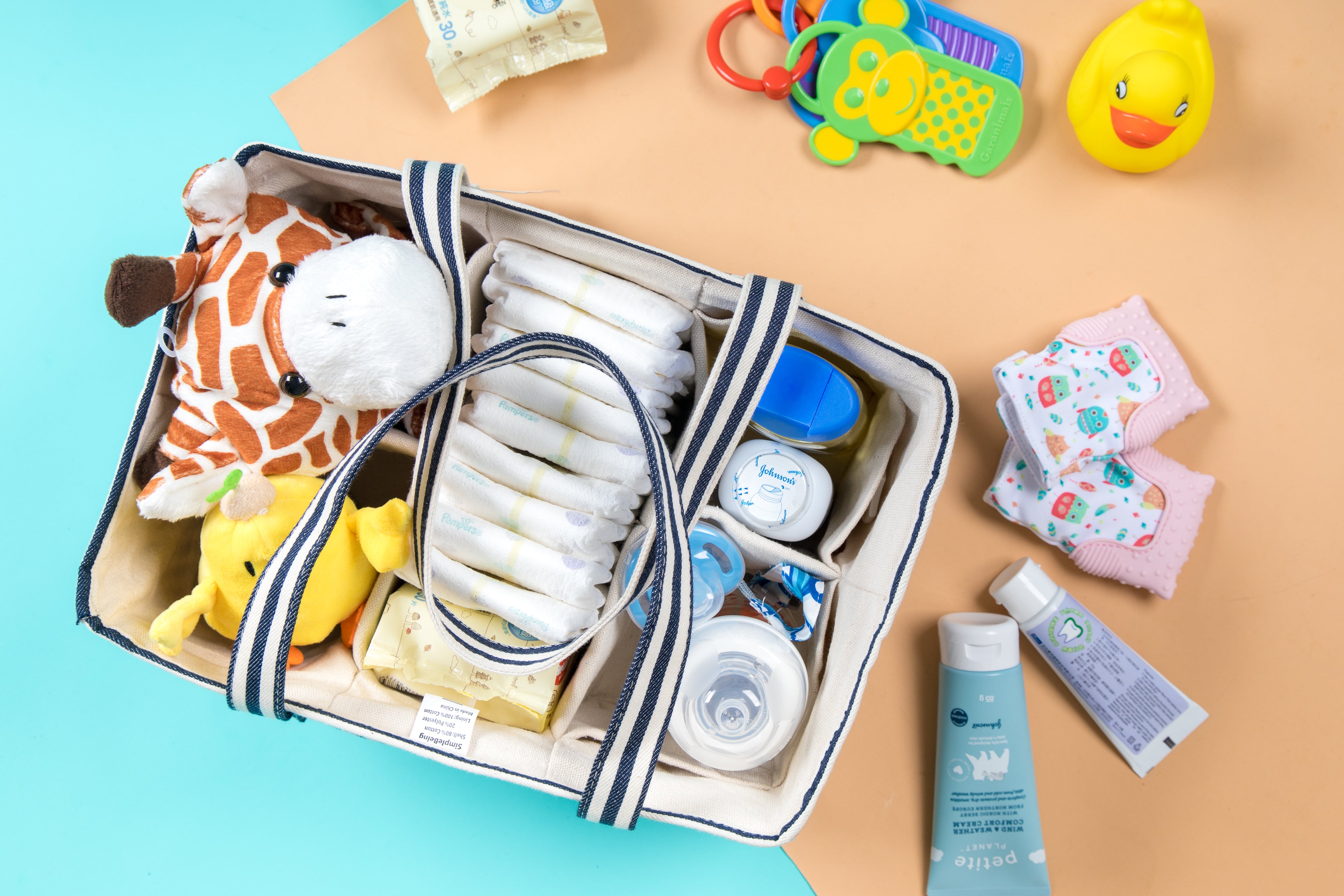 Simple Being Diaper Caddy Organizer - Blue Stripe Baby Essentials Storage for Nursery, Changing Table & On-the-Go | Perfect for Diapers, Wipes & Baby Care Items