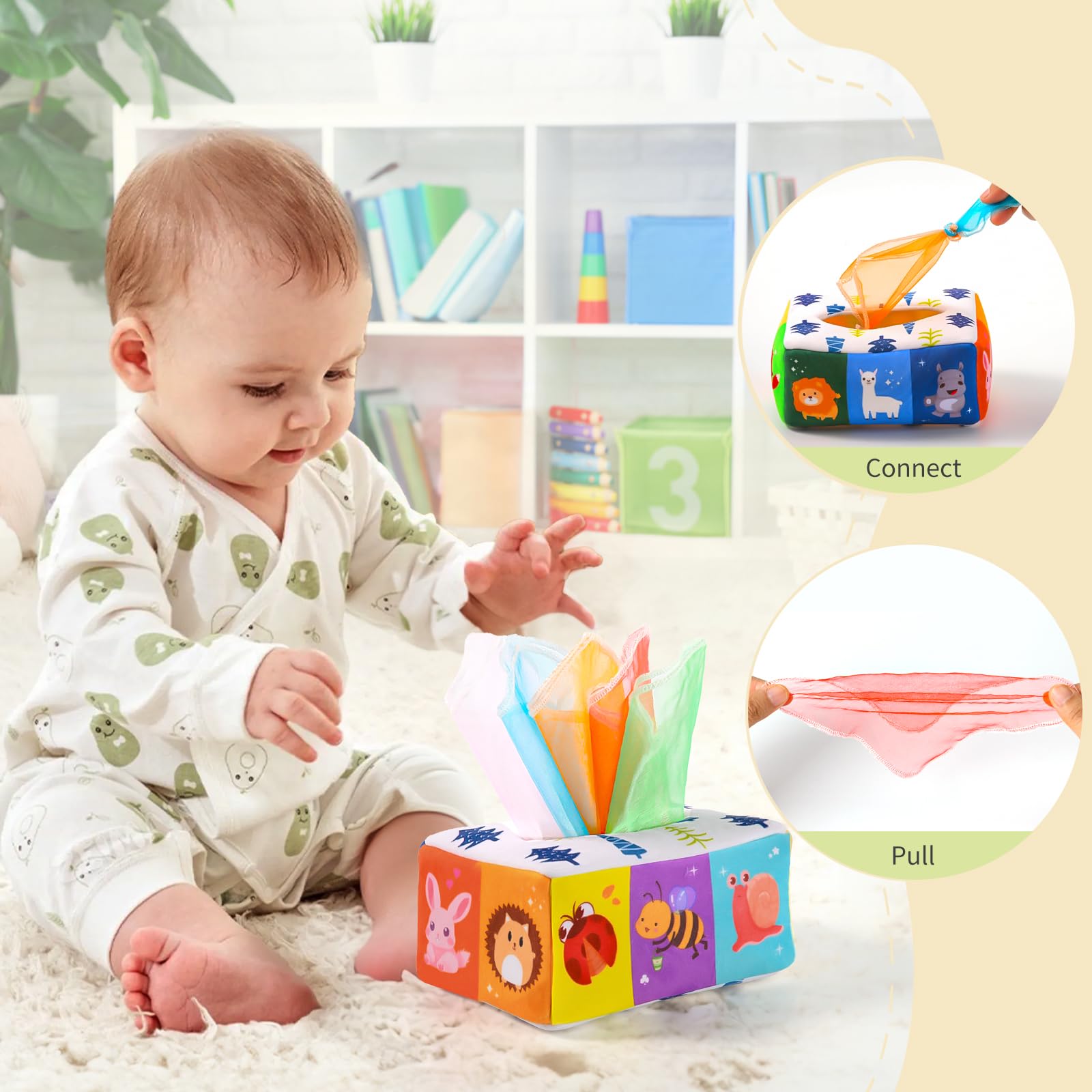 Montessori Wooden Sensory Toys for Babies 0-6 Months - 6-in-1 Educational Learning Set with Spinning Drum, Tissue Box, Rattle & Flashcards - Perfect Baby Shower & Birthday Gift for Boys & Girls - Ideal for Early Childhood Development & Sensory Play