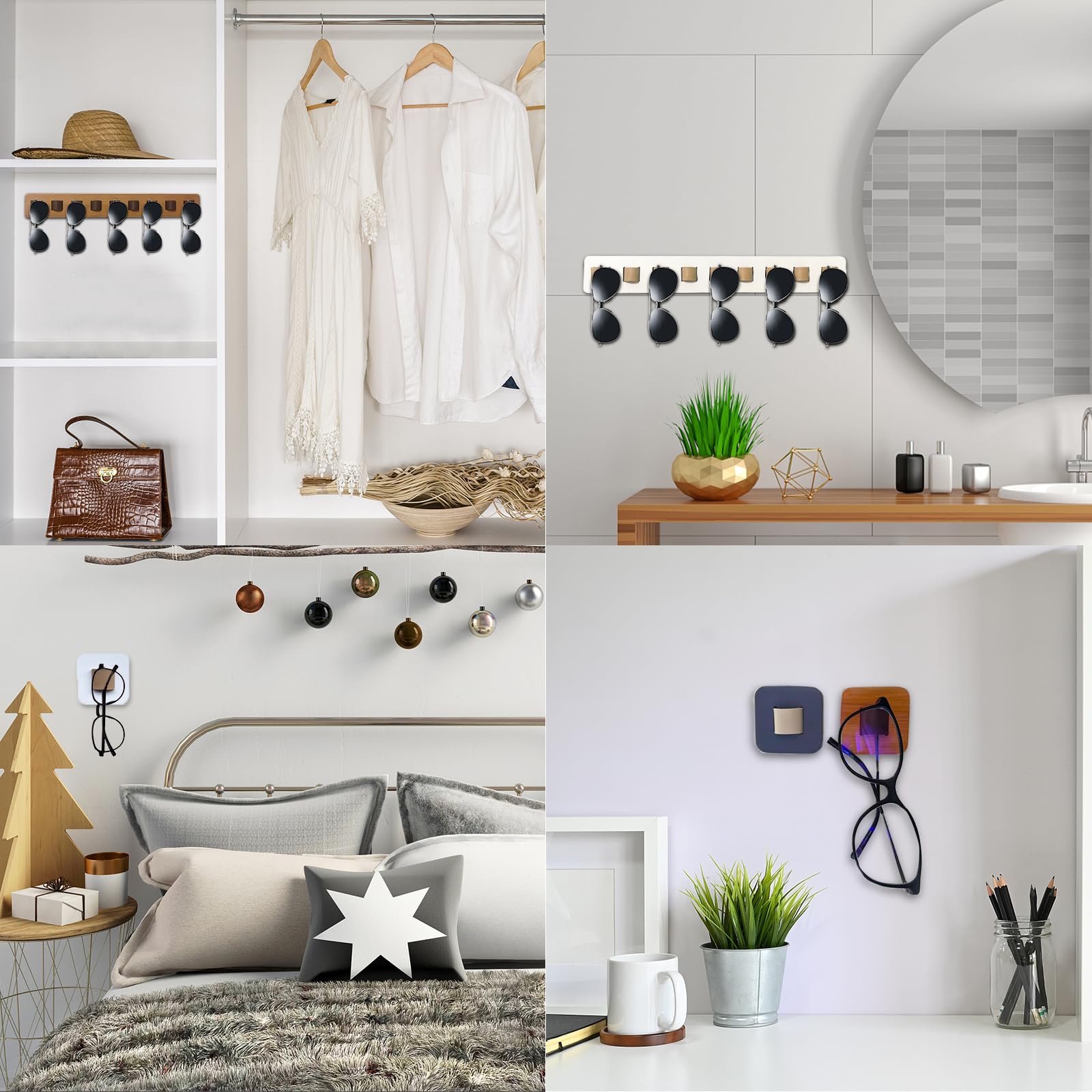 Wooden Wall Mounted Sunglasses Organizer & Glasses Holder - Stylish Home Decor for Sunglasses Storage (Gray, 1pc) - Perfect for Bedroom, Entryway, or Bathroom Organization