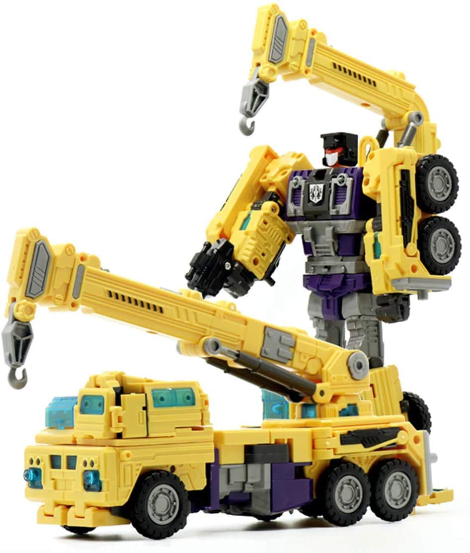 NBK Deformation Oversize 6-in-1 Combiner Robot Toy - Transformable Engineering Vehicle Action Figure Set (Devastator Style, Yellow) | STEM Learning Gift for Boys & Kids | Construction Play, Battle Scenes & Collectible Display