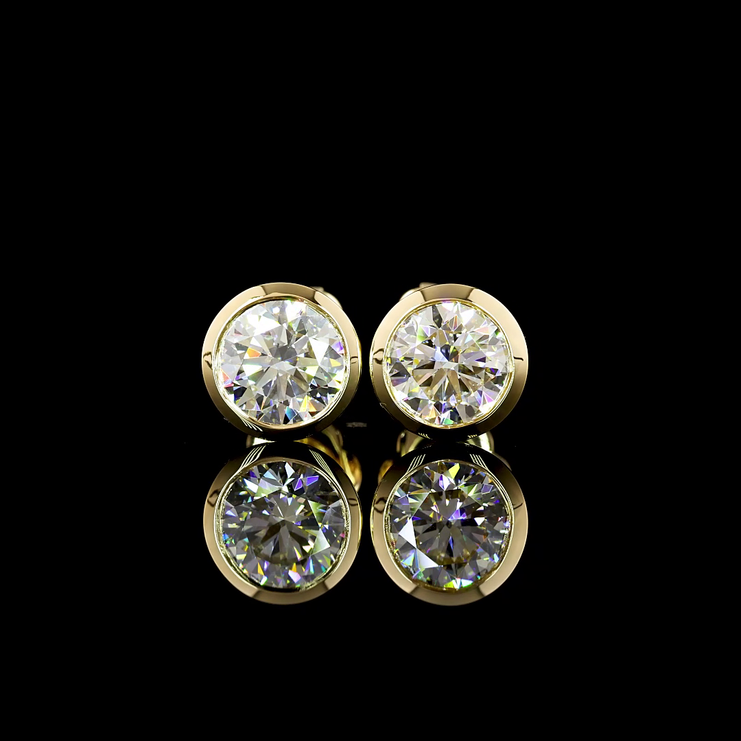 2.1 Carat Lab Grown Round Diamond Stud Earrings - F Color VVS1 Clarity in 14K Yellow Gold | Perfect for Weddings, Anniversaries & Special Occasions