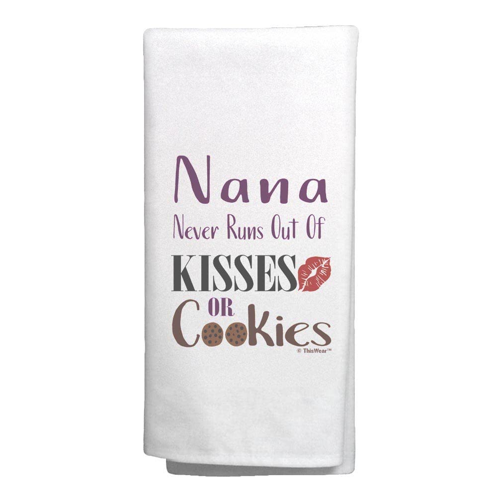 Best Nana Ever Gift Set - 6 Pack Kitchen Tea Towels with 'Nana Never Runs Out of Kisses or Cookies' Design - White Cotton Dish Towels for Baking, Cooking & Home Decor