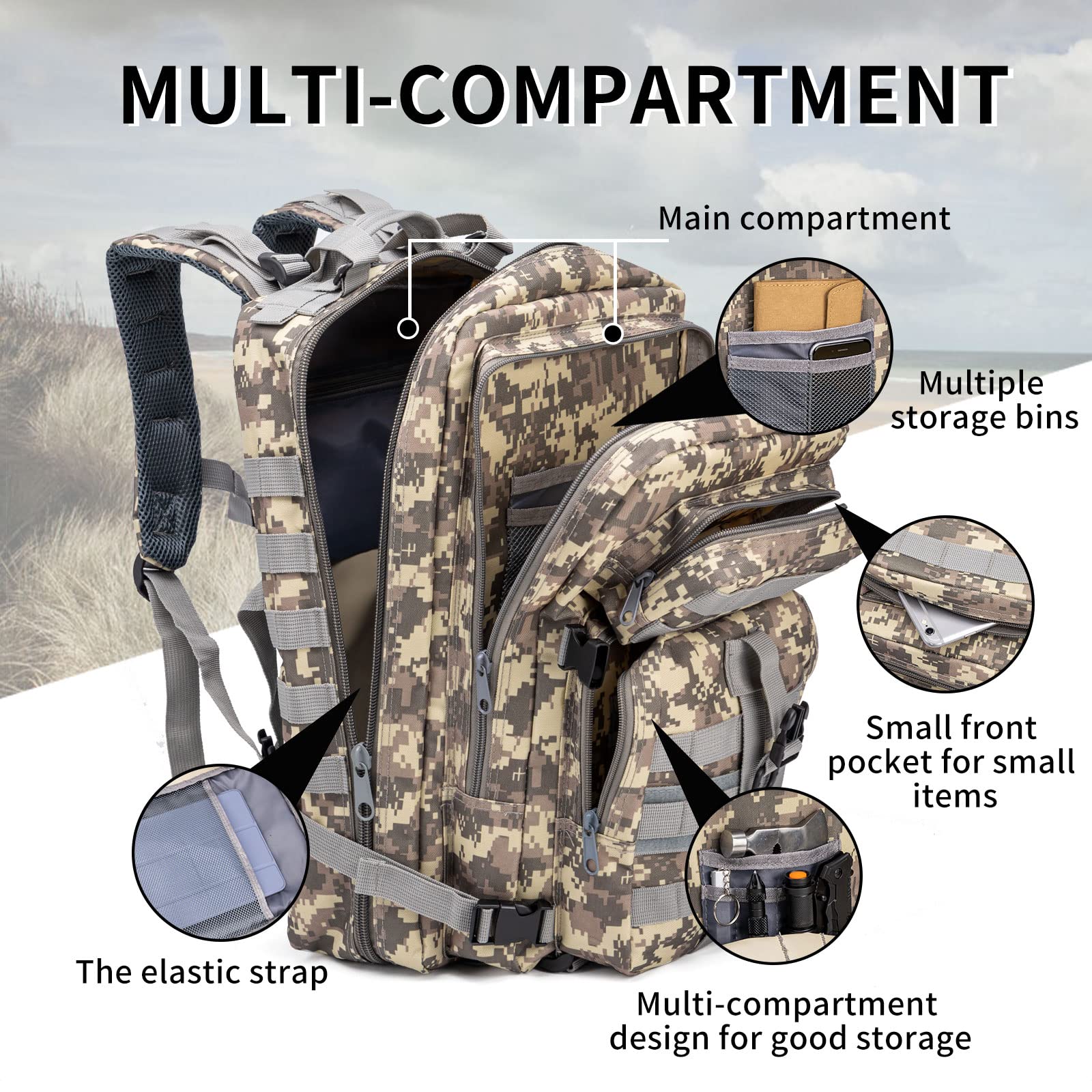 Military Tactical Backpack for Men - 40L Large 3-Day MOLLE Pack, Waterproof Durable Rucksack for Hunting, Hiking, Camping & Outdoor Adventures | Perfect for Survival Gear & Emergency Preparedness