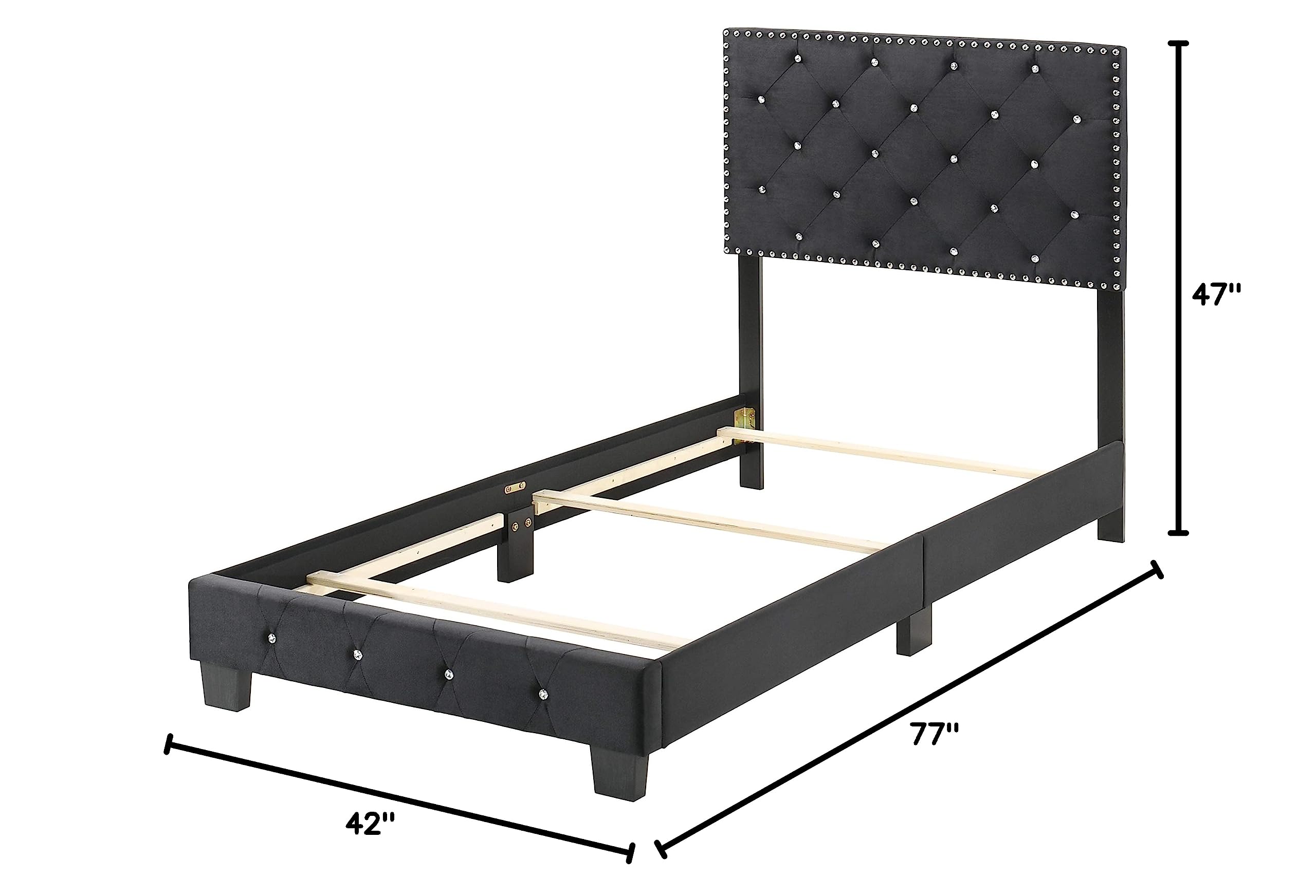 Glory Furniture Suffolk Velvet Upholstered Twin Bed Frame in Black - Luxurious Velvet Upholstered Bed for Kids Room, Guest Room & Small Space Bedroom