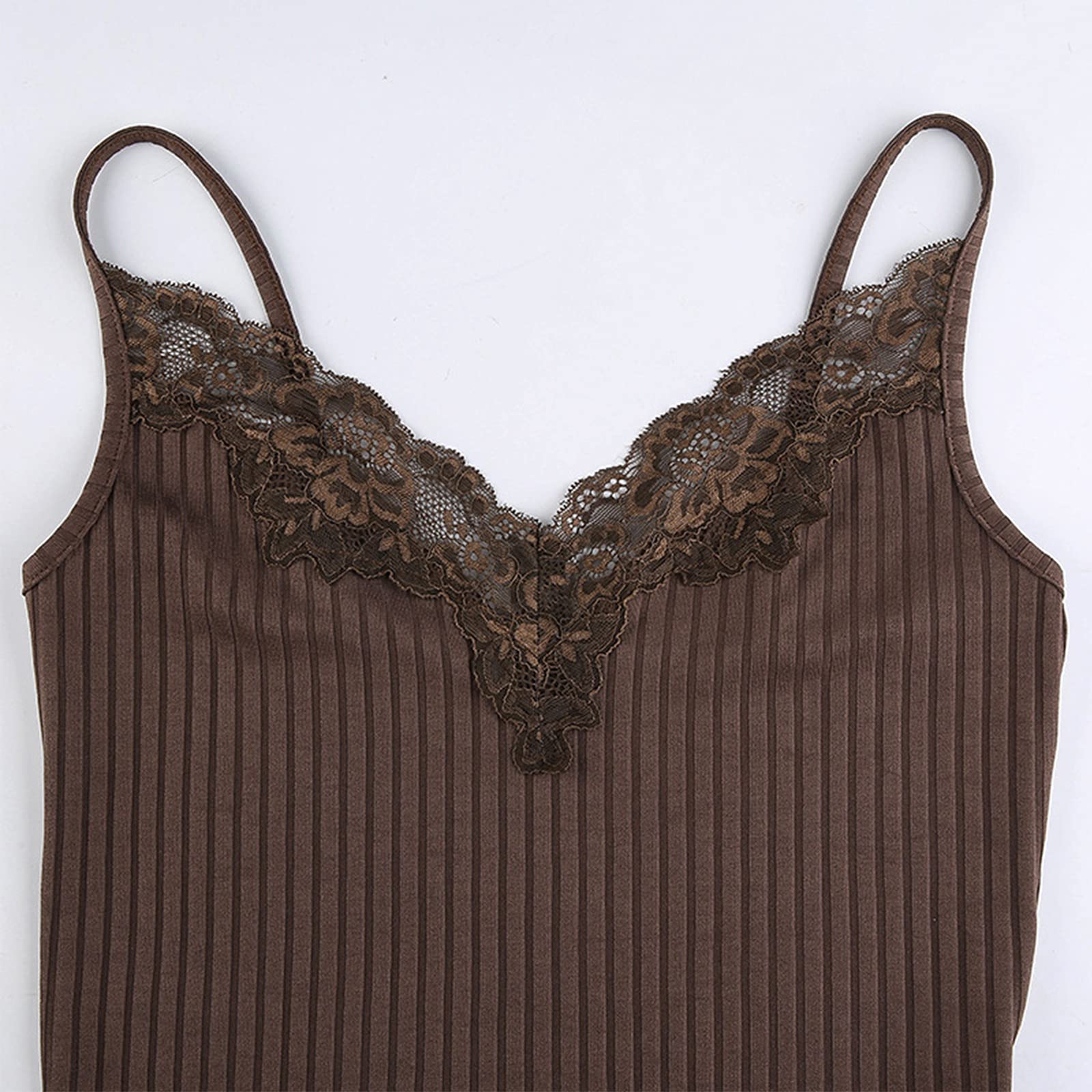Women's Lace Patchwork Knit V-Neck Cami Tank Top - Breathable Summer Crop Tee for Casual Wear, Beach Outfits & Layering