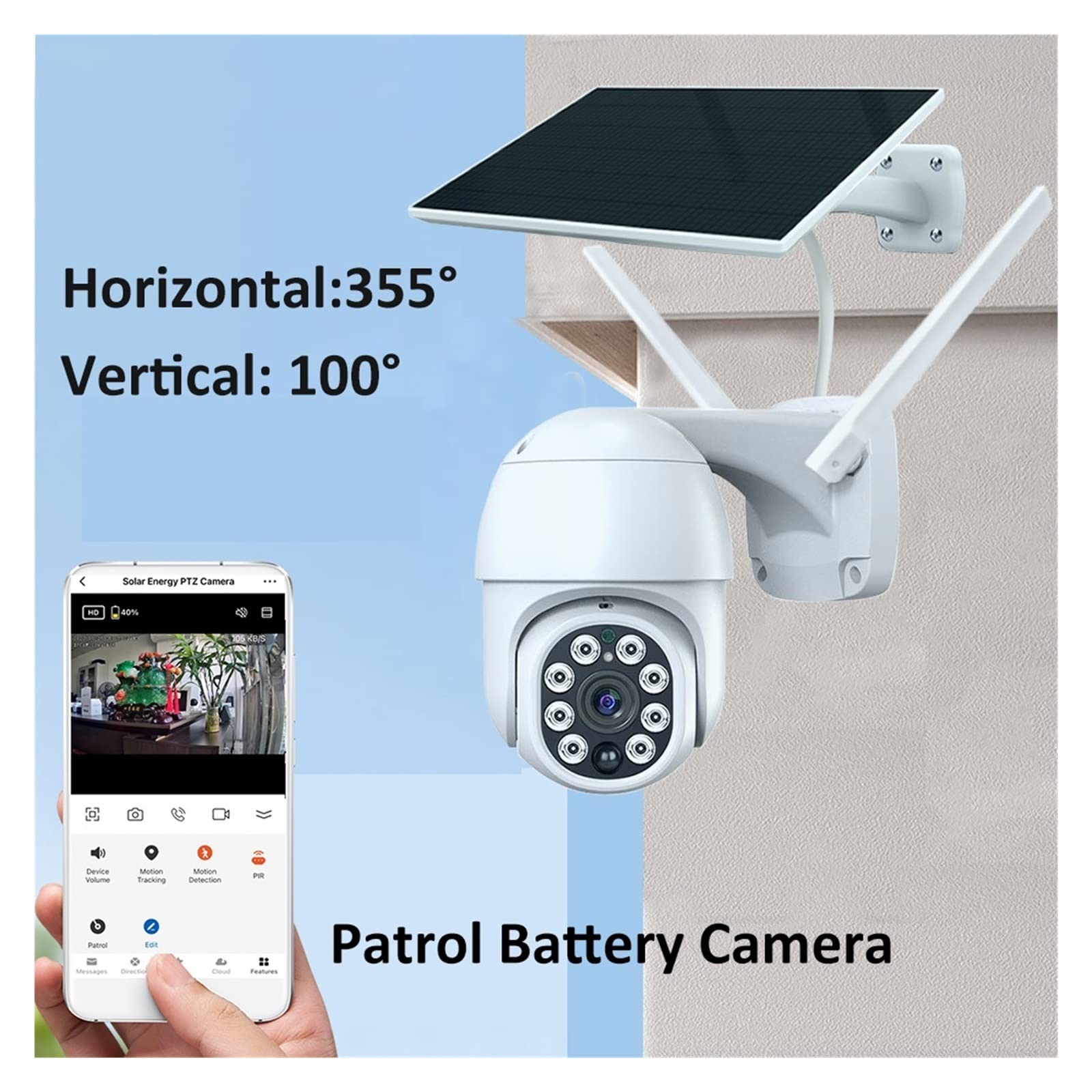 MZZYG 3MP Solar Security Camera Outdoor Wireless WiFi, 10400mAh Battery, Auto Tracking, 5W Solar Panel, IP Surveillance Camera with Night Vision & 128GB Storage - Ideal for Home Security, Yard Monitoring, and Property Protection