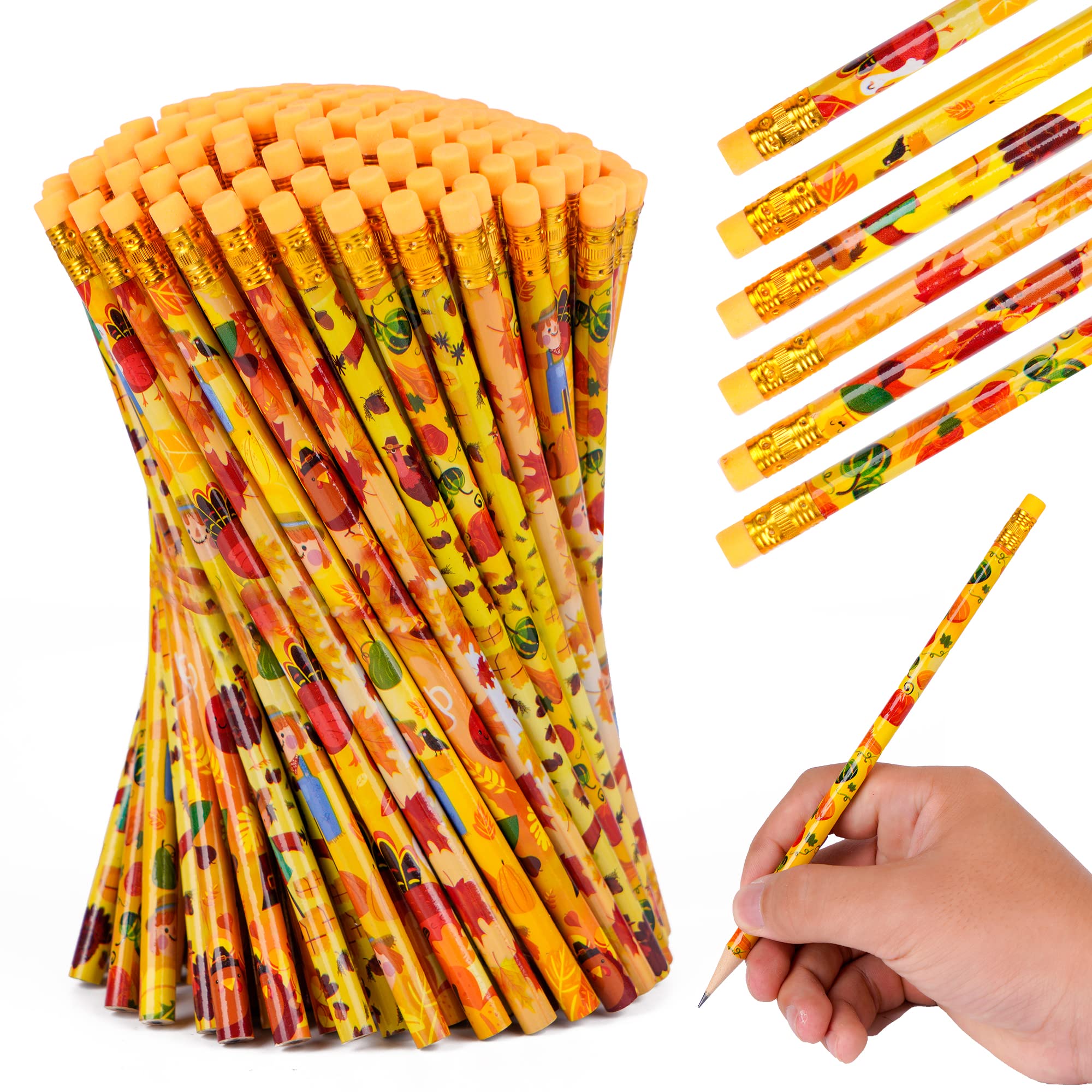 100-Piece Fall Themed Pencils Set - Thanksgiving Party Supplies with Maple Leaf, Turkey & Pumpkin Designs - Premium Wooden Pencils for Autumn Celebrations, Classroom Gifts & Holiday Crafts (6 Styles)