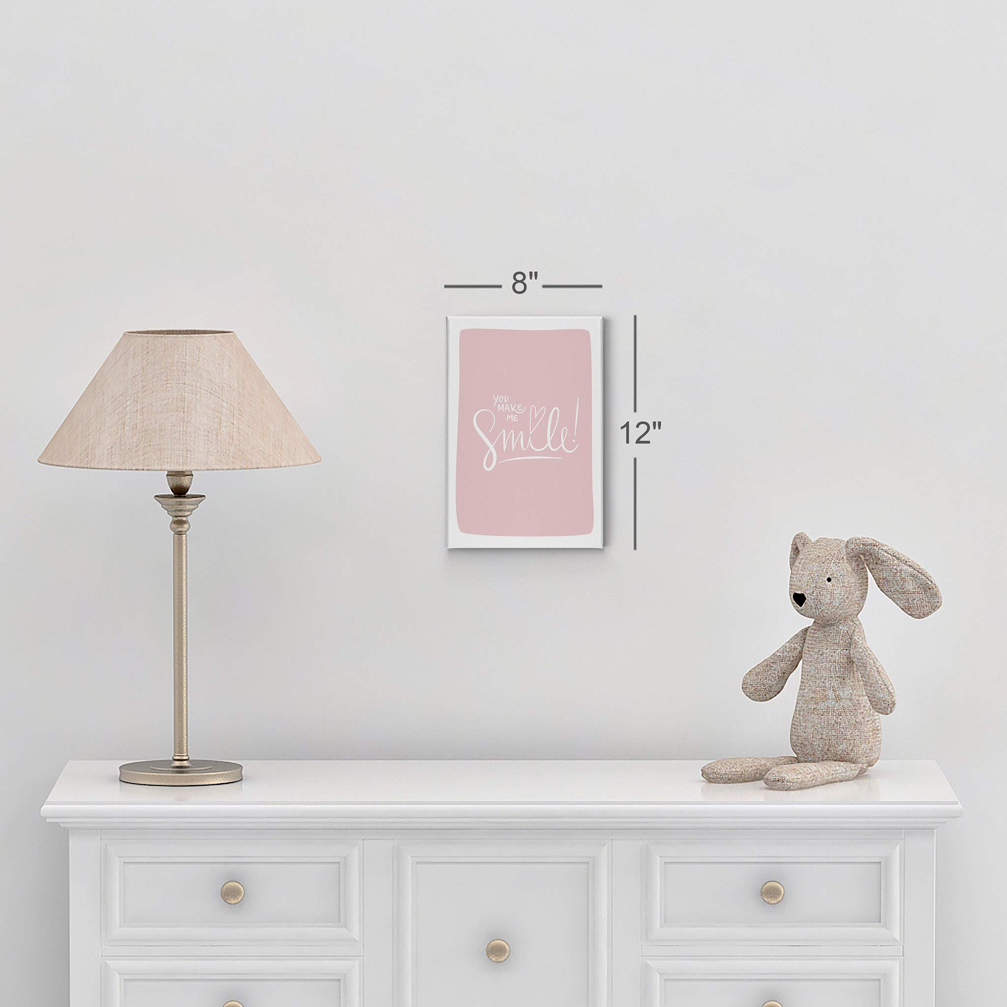 You Make Me Smile Pink Canvas Wall Art - 17x11 Inch Ready to Hang Nursery Decor, Kids Room Decor & Baby Room Decor | Handmade in USA | Perfect for Bedrooms, Playrooms & Gift Giving