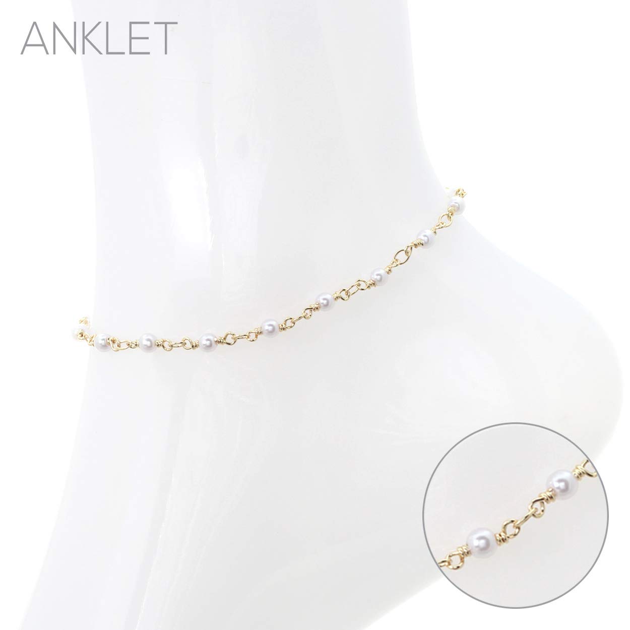 Rosemarie Collections Women's 3mm Crystal Bead Ankle Chain Bracelet Anklet - Adjustable 9