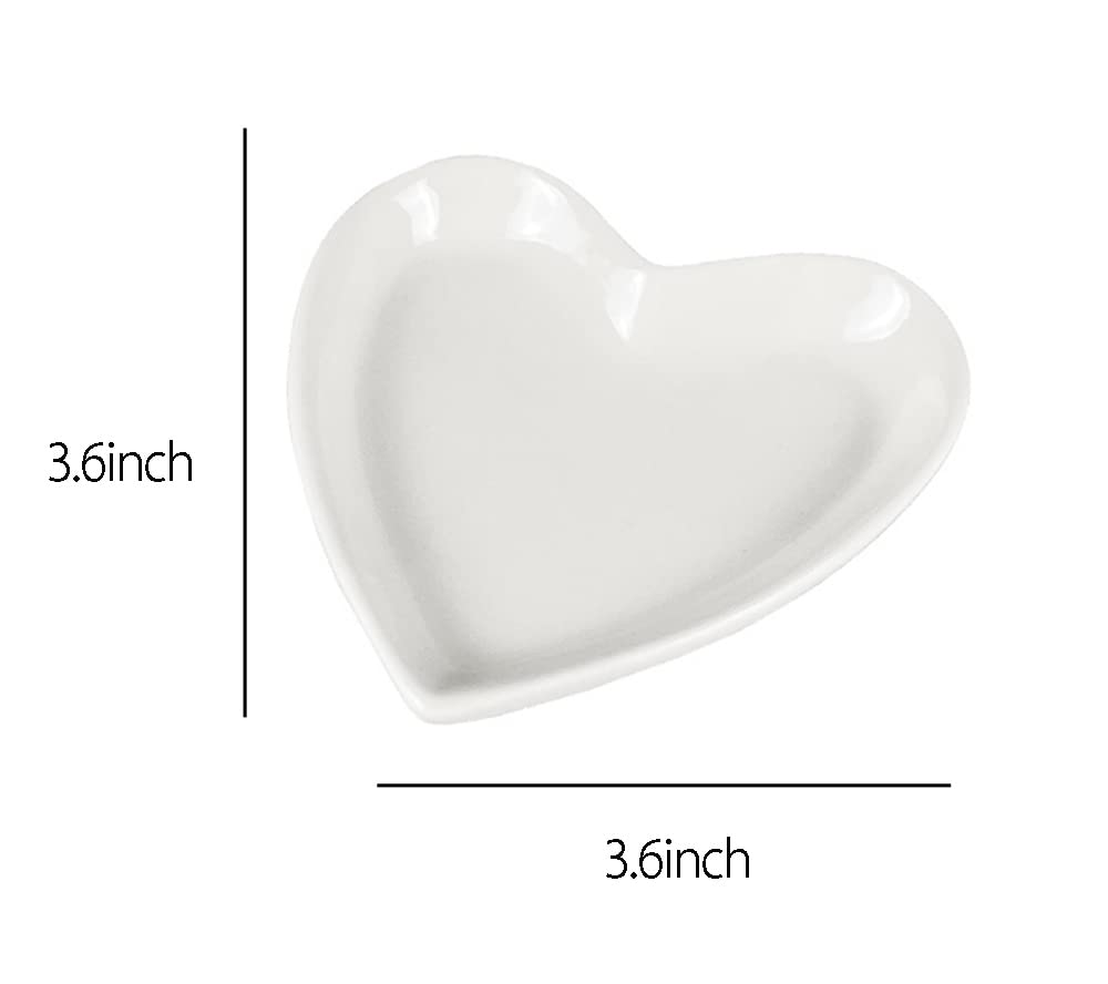 4pcs Ceramic Heart Shaped Jewelry Trays - Elegant Ring Storage & Snack Dishes for Home Organization, Wedding Decor, and Party Serving (White)